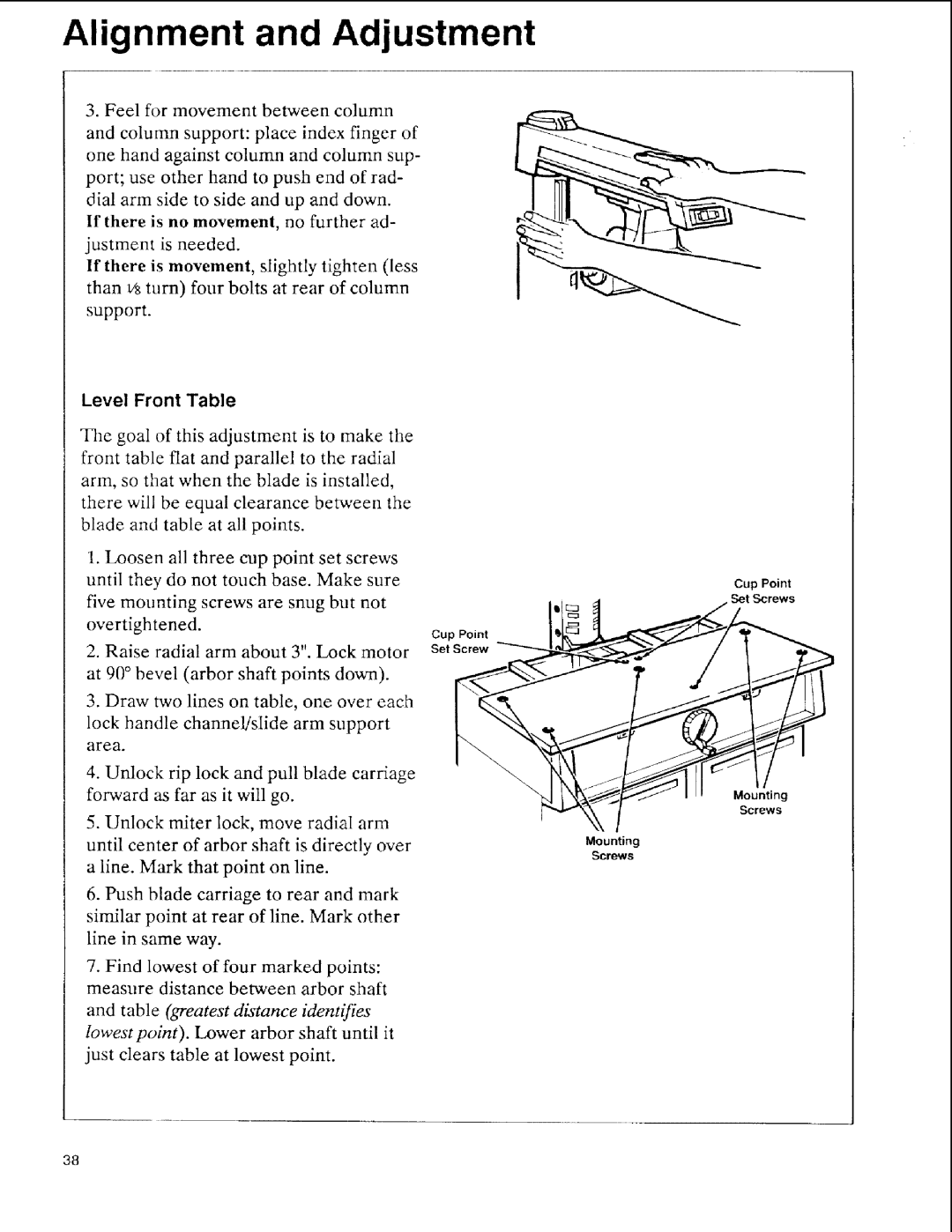 Sears 113.197411, 113.197611, 113.197511 owner manual Level Front Table 