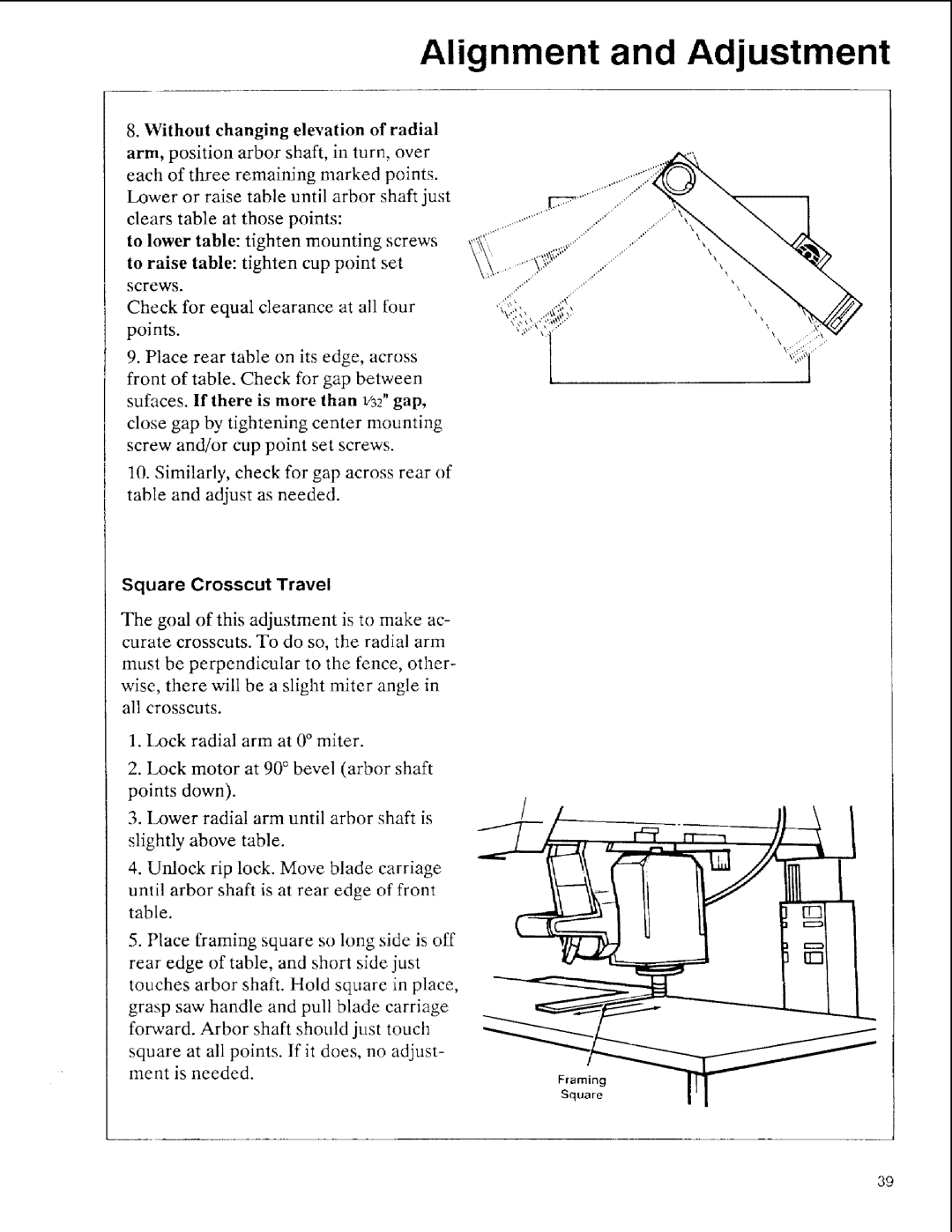 Sears 113.197611, 113.197511, 113.197411 owner manual Square Crosscut Travel 