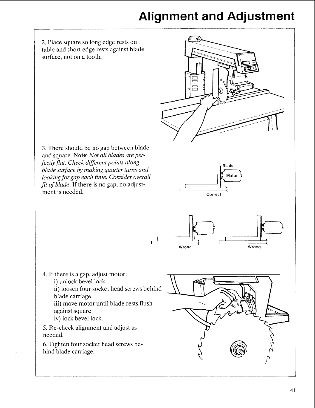 Sears 113.197411, 113.197611, 113.197511 owner manual Alignment and Adjustment 