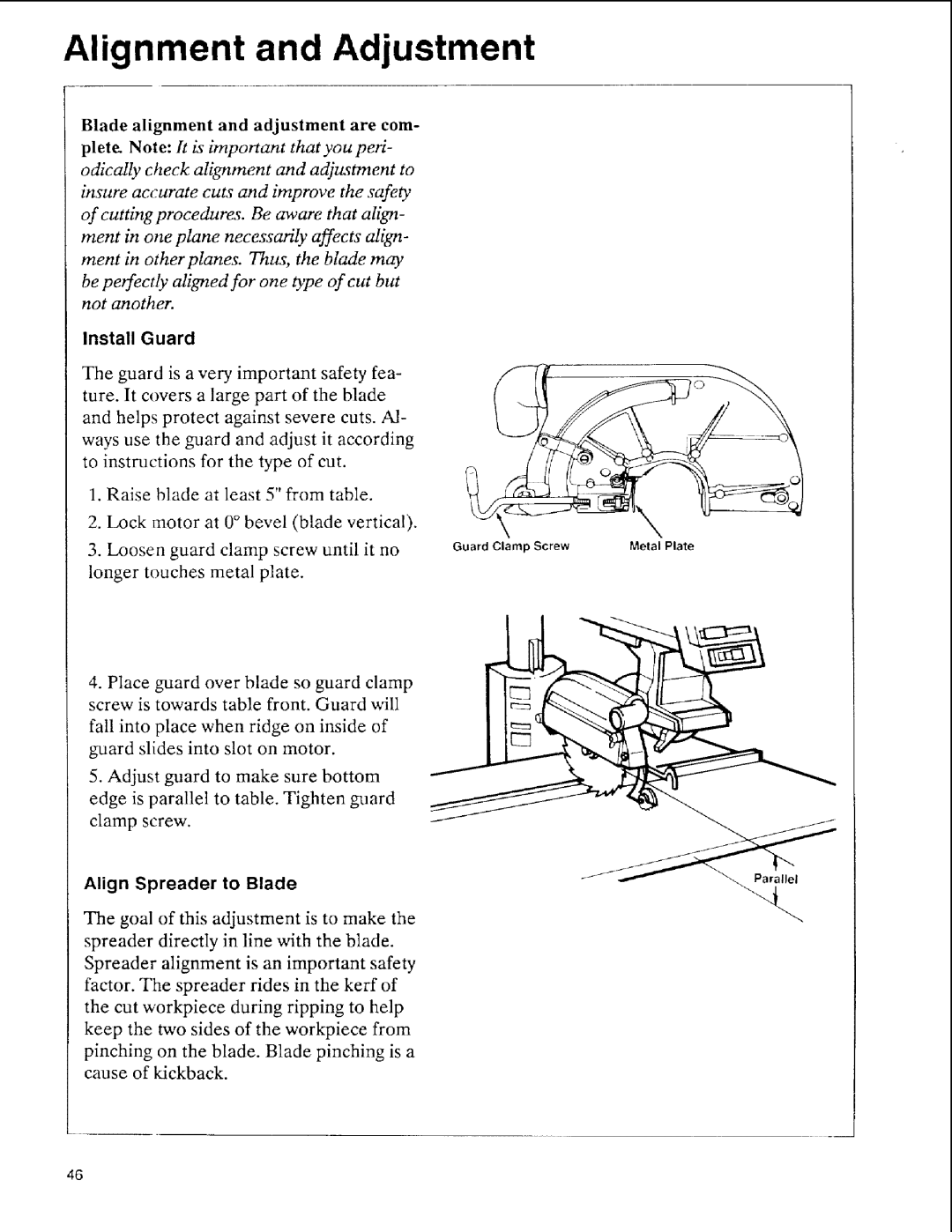 Sears 113.197511, 113.197611, 113.197411 owner manual Install Guard, Align Spreader to Blade 