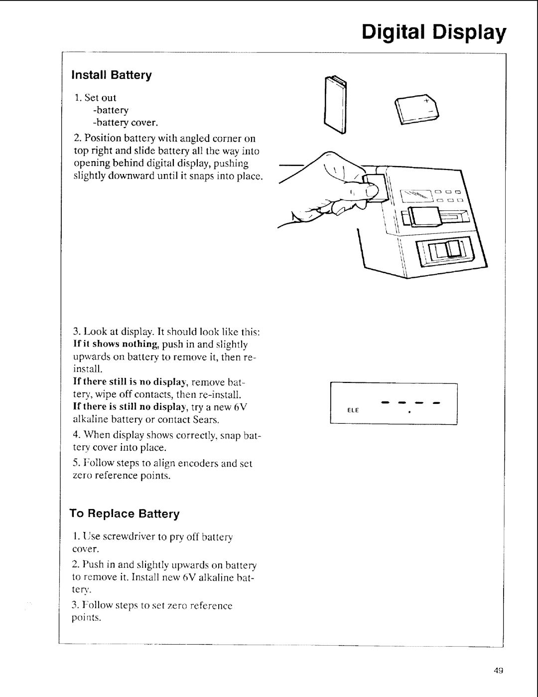 Sears 113.197511, 113.197611, 113.197411 owner manual Install Battery, To Replace Battery 