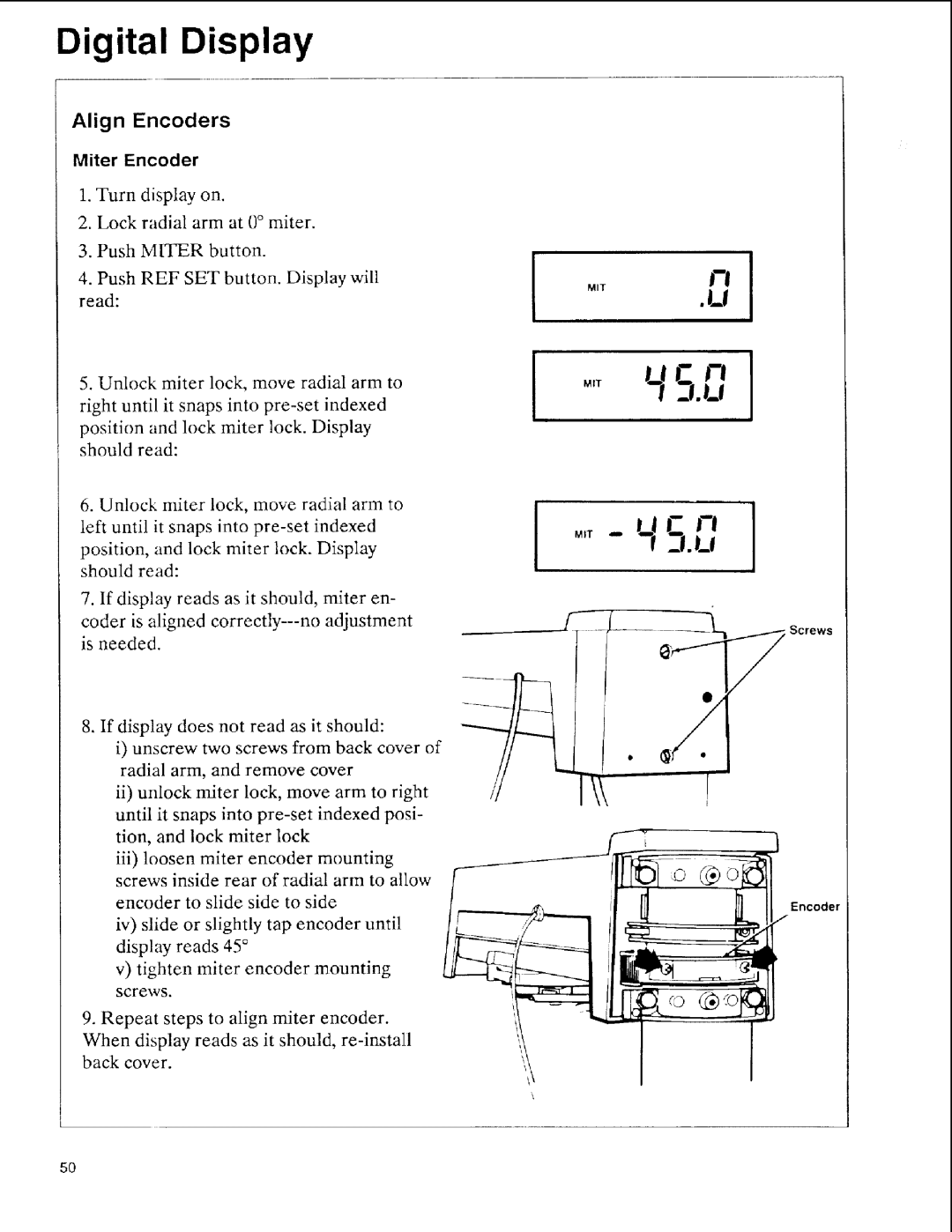 Sears 113.197411, 113.197611, 113.197511 owner manual Align Encoders, Miter Encoder 