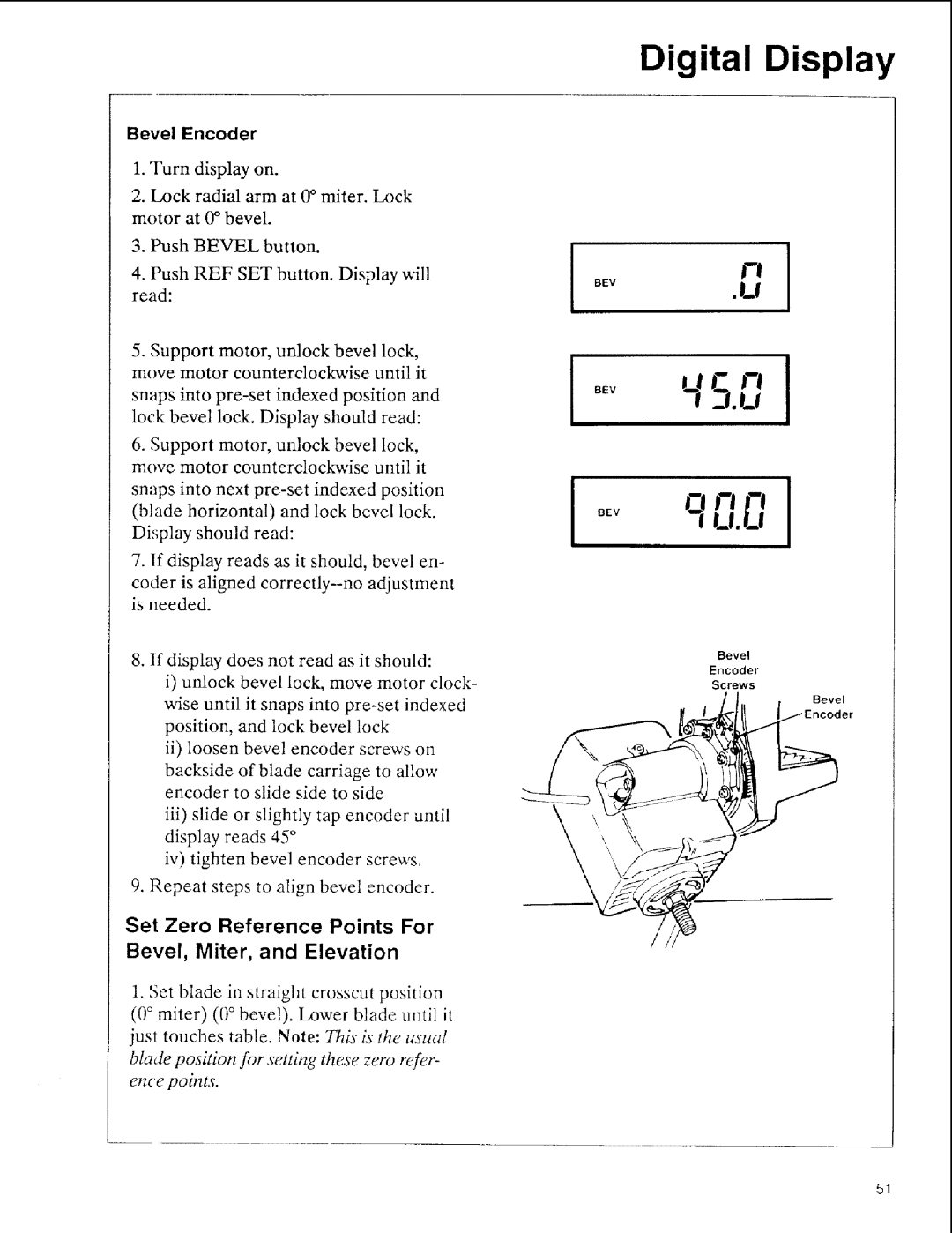 Sears 113.197611, 113.197511, 113.197411 Set Zero Reference Points For Bevel, Miter, and Elevation, Bevel Encoder 