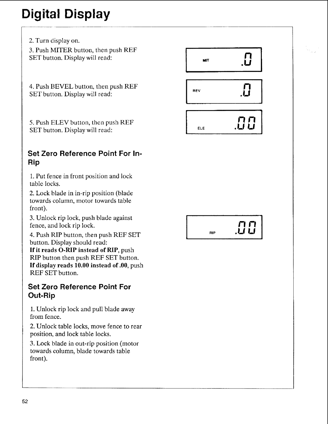 Sears 113.197511, 113.197611, 113.197411 owner manual Set Zero Reference Point For Rip, Set Zero Reference Point For Out-Rip 