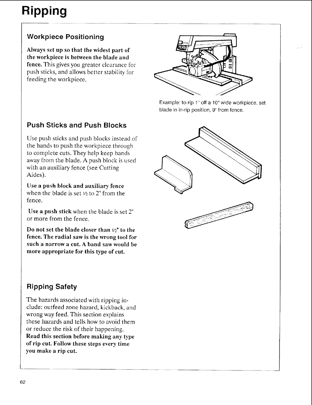 Sears 113.197411, 113.197611, 113.197511 owner manual Ripping Safety, Workpiece Positioning 