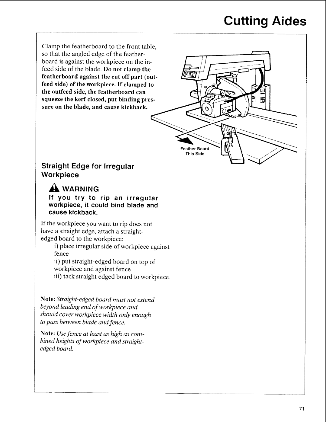 Sears 113.197411, 113.197611, 113.197511 owner manual Cutting Aides, Straight Edge for Irregular Workpiece 