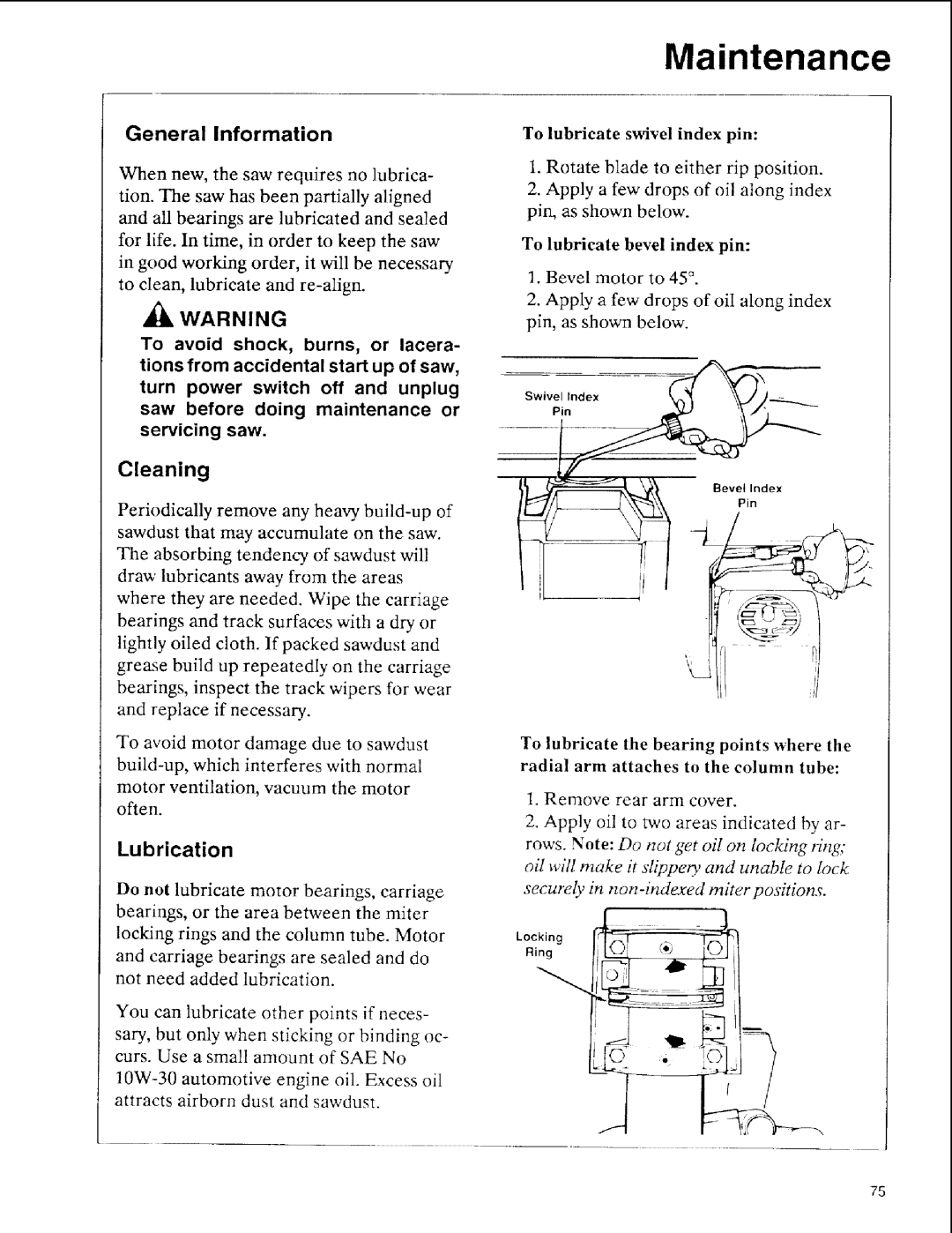 Sears 113.197611, 113.197511, 113.197411 owner manual Maintenance, Cleaning, General Information, Lubrication 