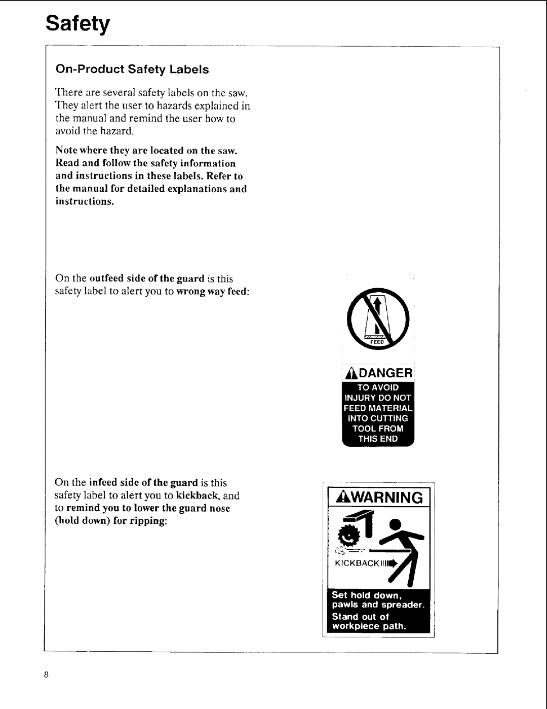 Sears 113.197411, 113.197611, 113.197511 owner manual Kwarning, On-Product Safety Labels 