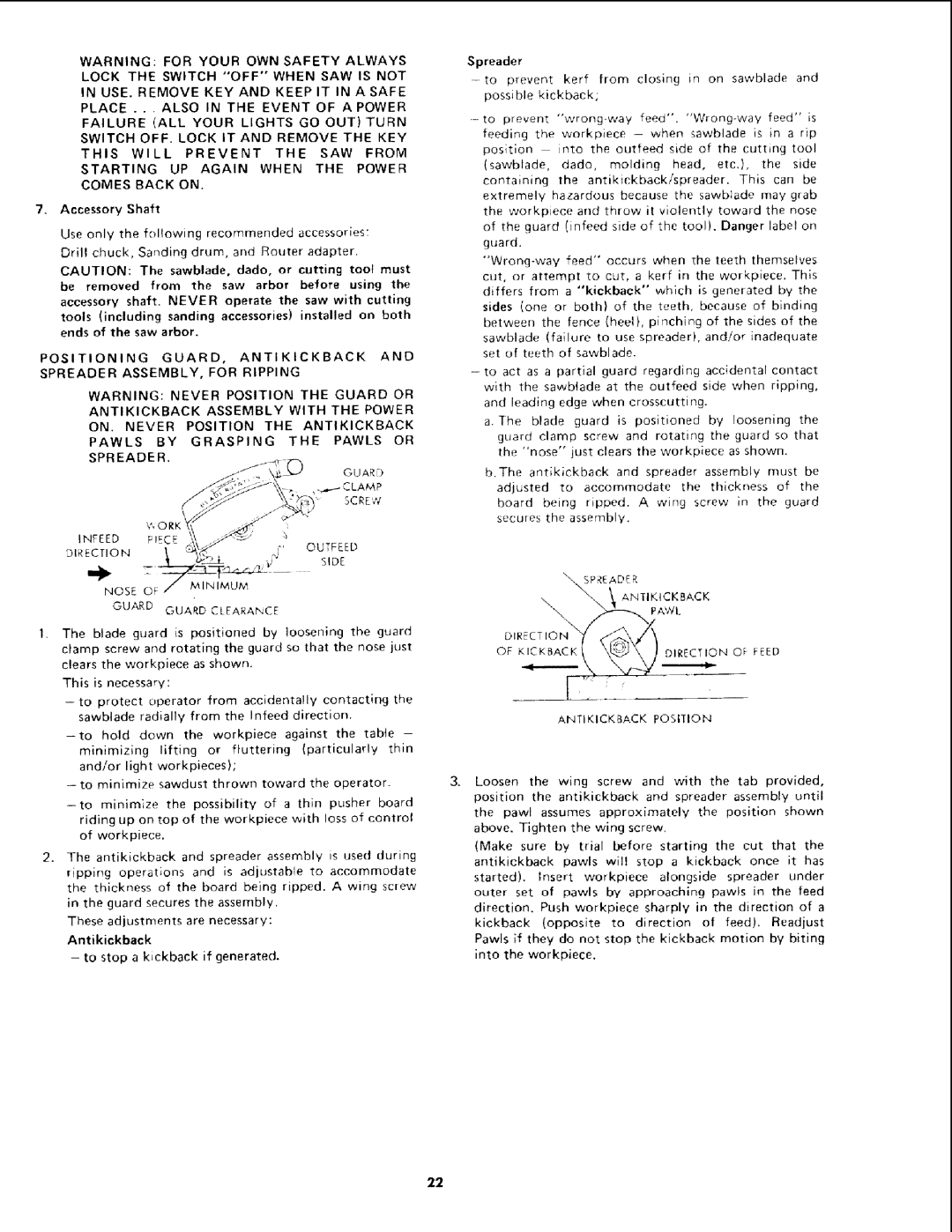 Sears 113.19771 owner manual Antikickback 