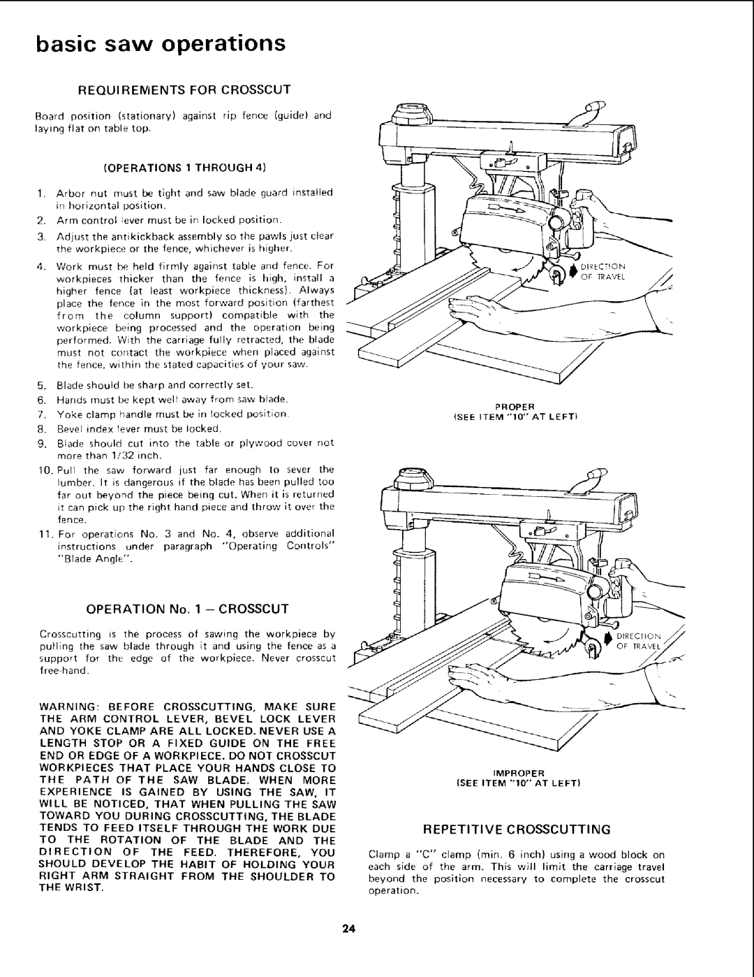 Sears 113.19771 Requirements for Crosscut, Operation No Crosscut, Repetitive Crosscutting, Operations 1 Through 