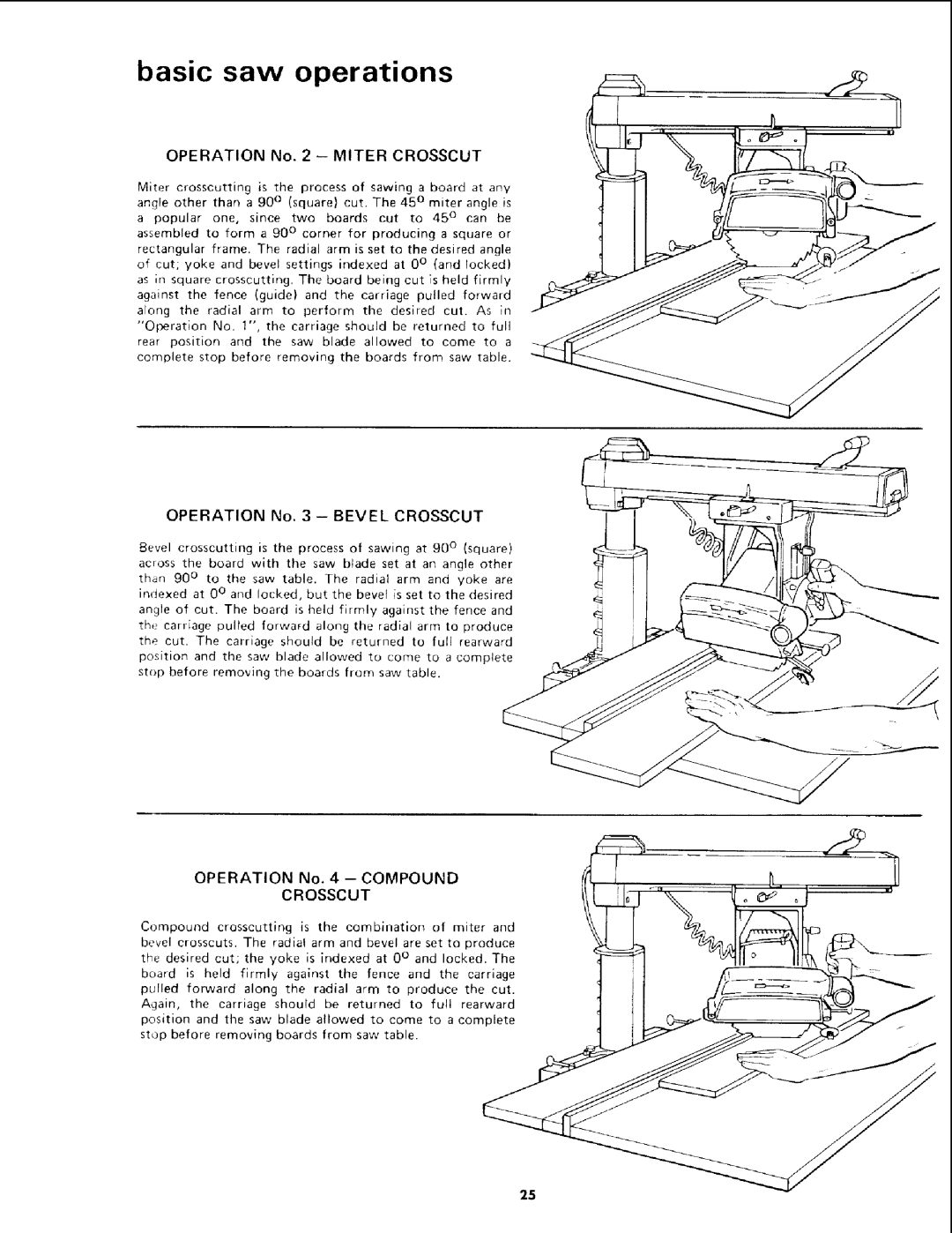 Sears 113.19771 owner manual Operation No Miter Crosscut, Operation No Bevel Crosscut, Operation No -- Compound 