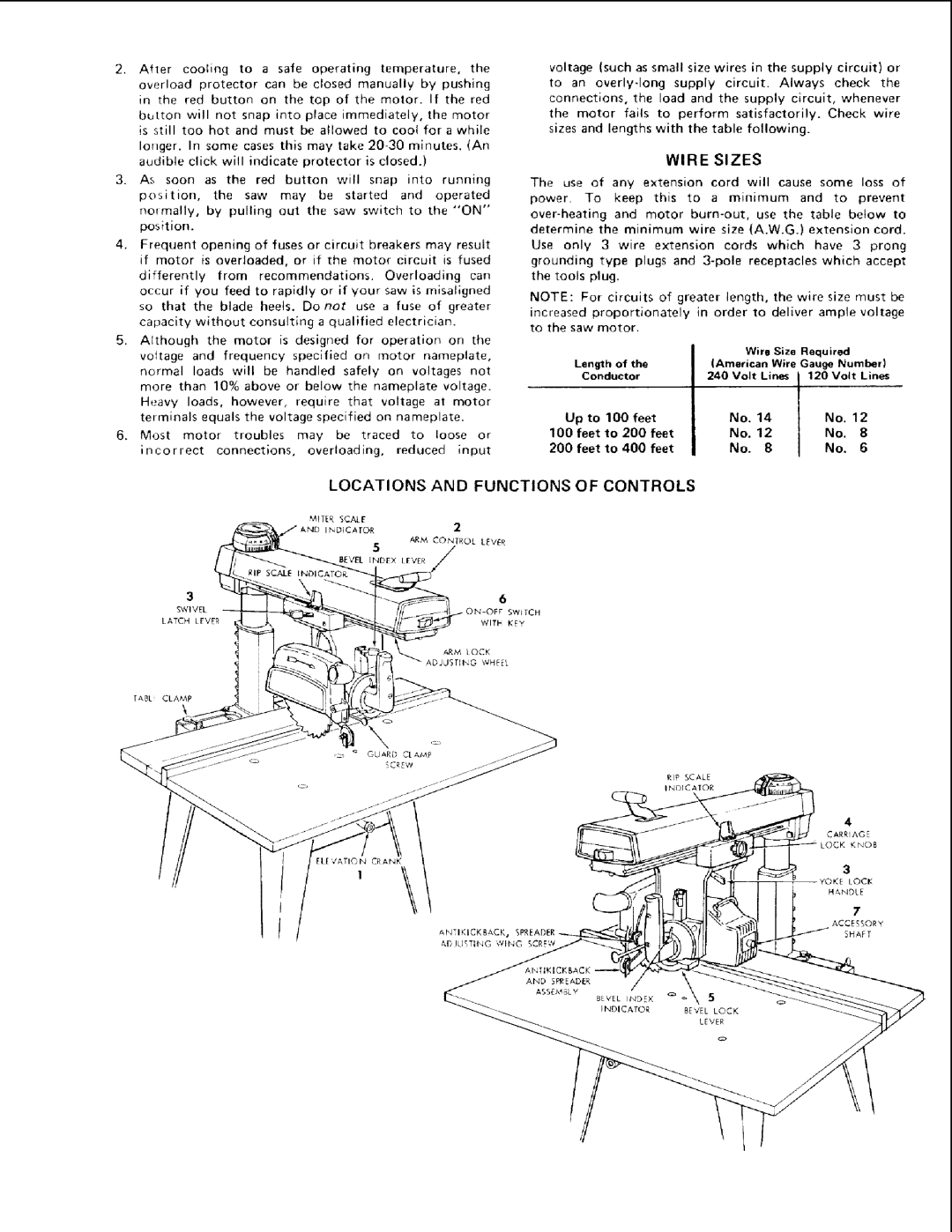 Sears 113.19771 owner manual Wire Sizes, Locations and Functions of Controls 