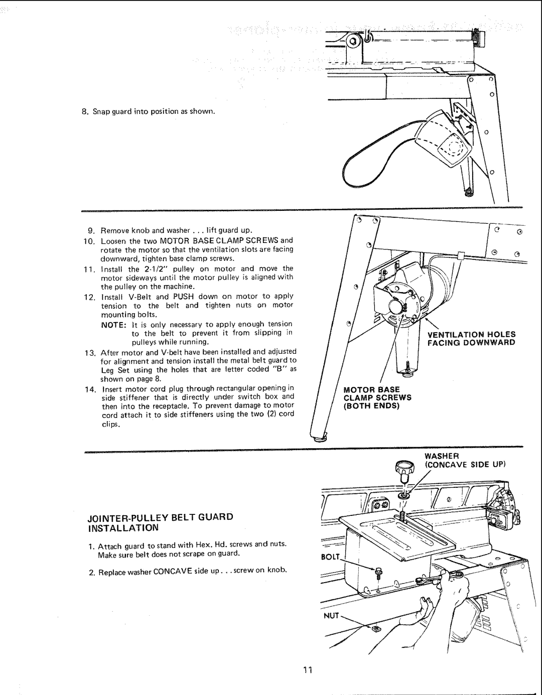 Sears 113.20680, 113.206930 manual JOINTER-PULLEY Belt Guard Installation, Concave Side UP, Bolt 