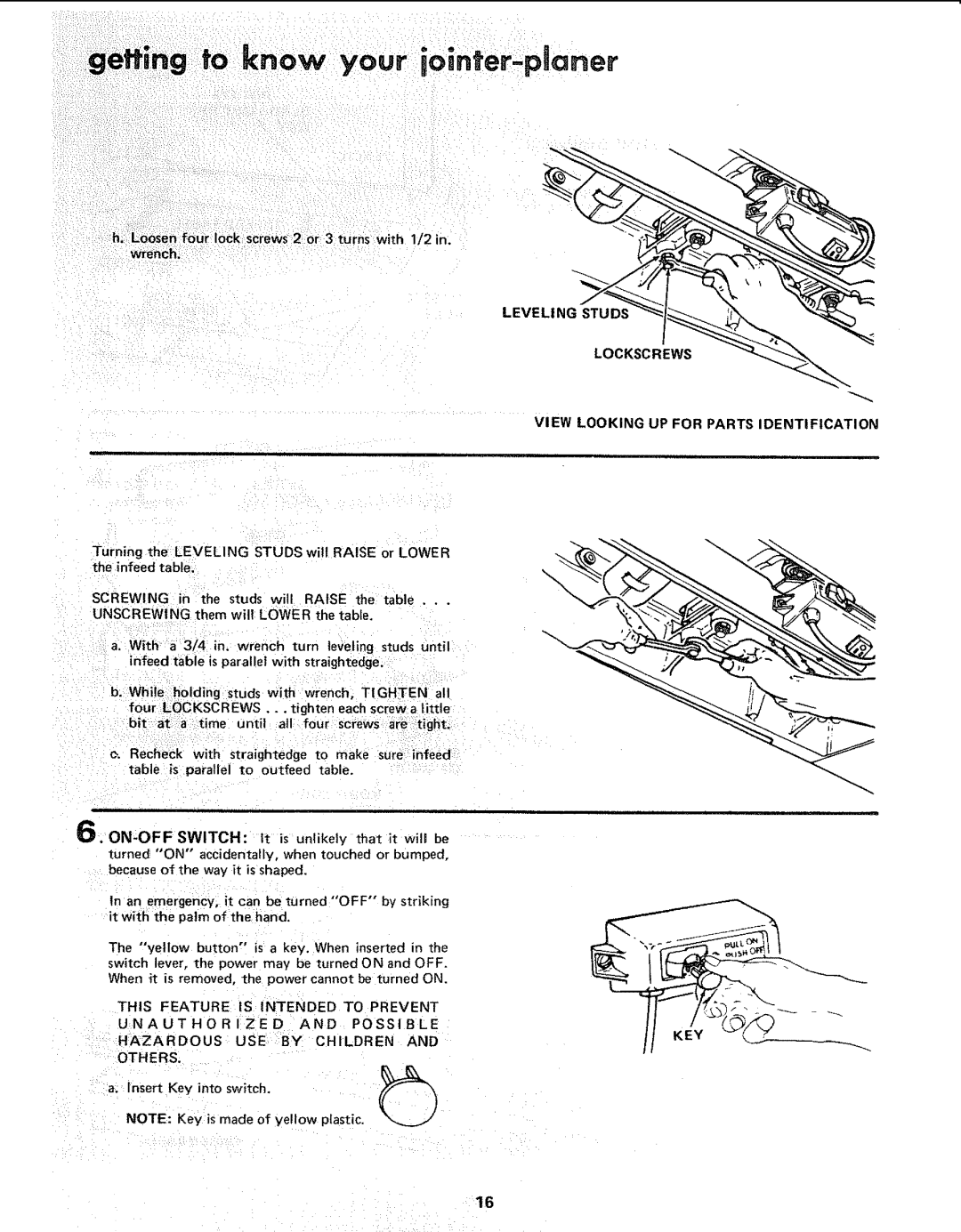 Sears 113.206930, 113.20680 manual View Looking UP for Parts Identification, Wrench, Leveling Studs Lockscrews 