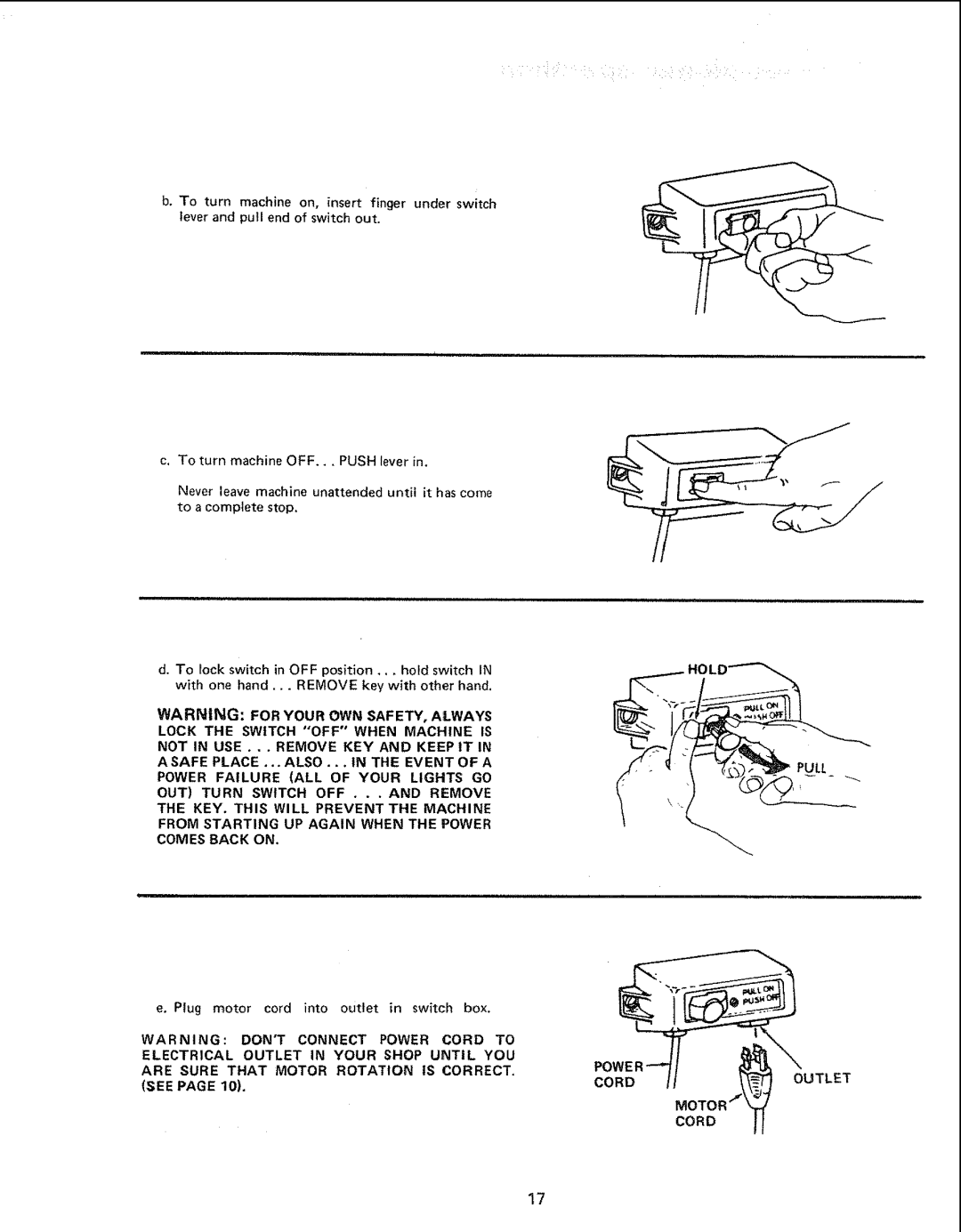 Sears 113.20680, 113.206930 manual Lock the Switch OFF When Machine is, Not in USE . . . Remove KEY and Keep tT 