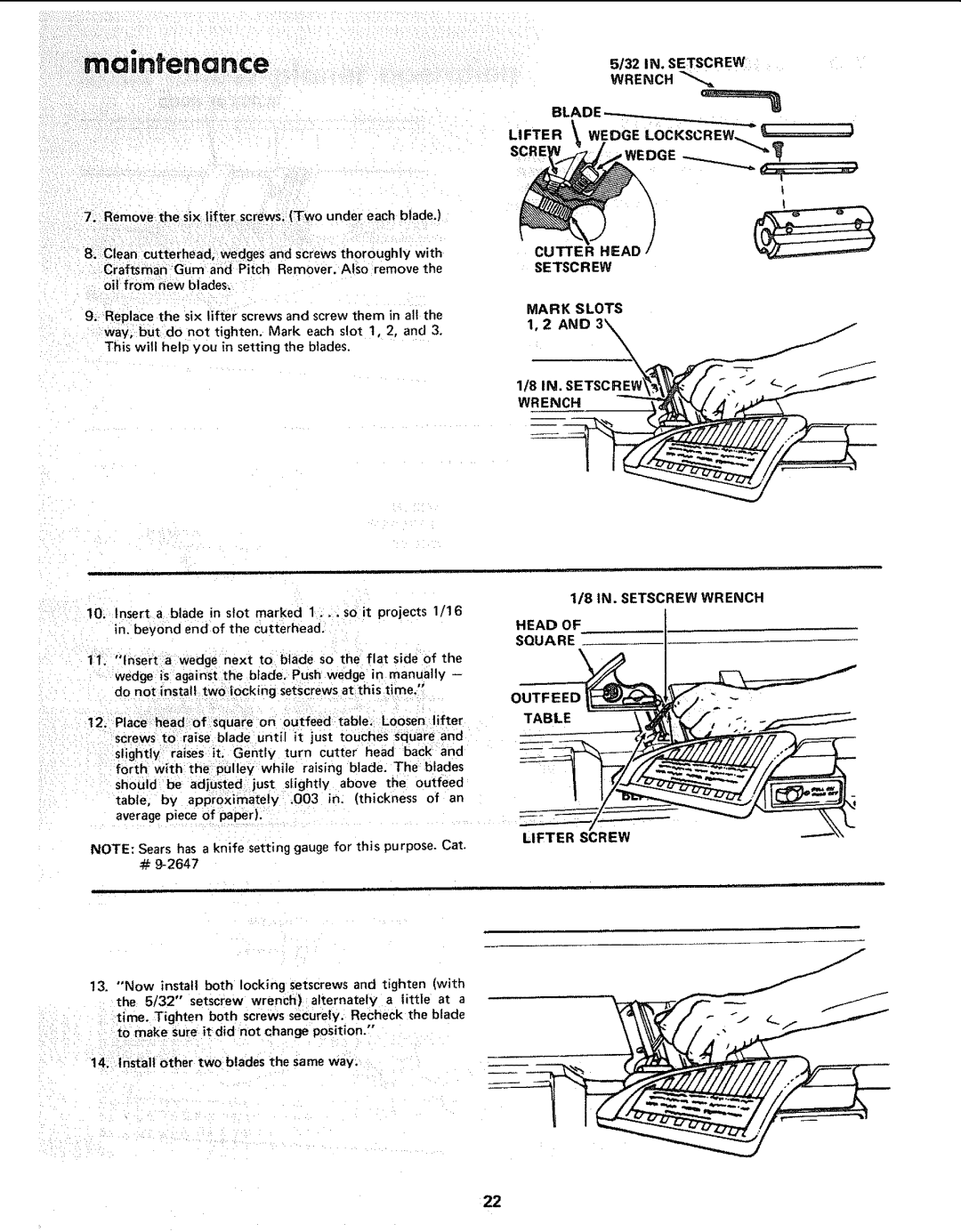 Sears 113.206930 32 IN. Setscrew Wrench, Cutter Head, Setsc R EW, Mark Slots IN. Setscrew Wrench Head Square Lifter Screw 