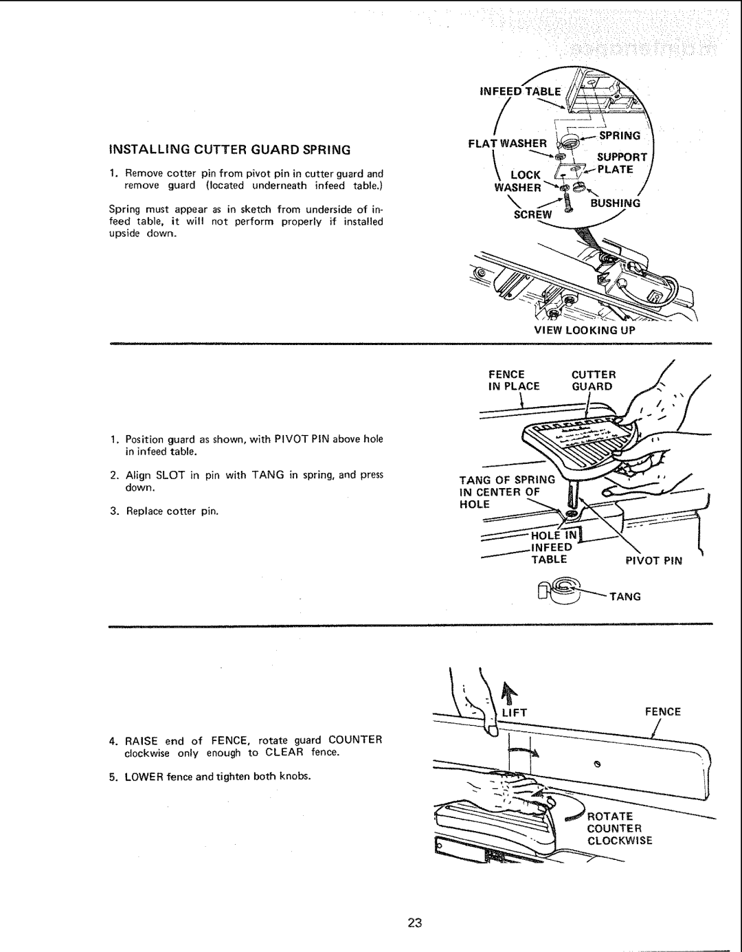 Sears 113.20680, 113.206930 manual Installing Cutter Guard Spring, Lower fence and tighten both knobs 