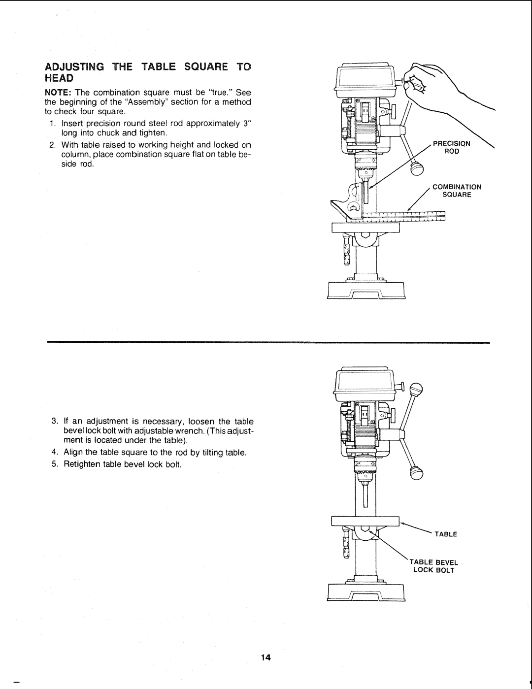 Sears 113.21308 manual Adjusting the Table Square to Head 