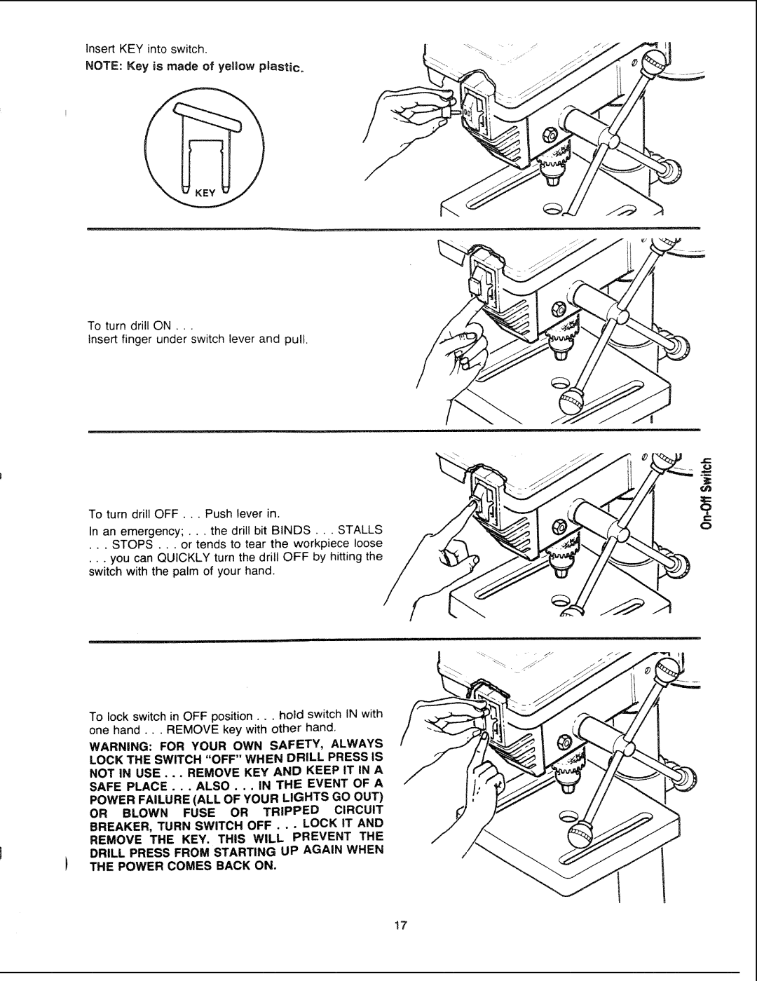 Sears 113.21308 manual Insert KEY into switch 