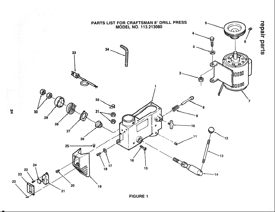 Sears 113.21308 manual Parts List for Craftsman 8 Drill Press, Model no, 1815 2019 