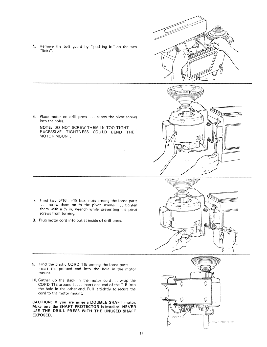 Sears 113.21371 manual Excessive Tightness could Bend the Motor Mount 