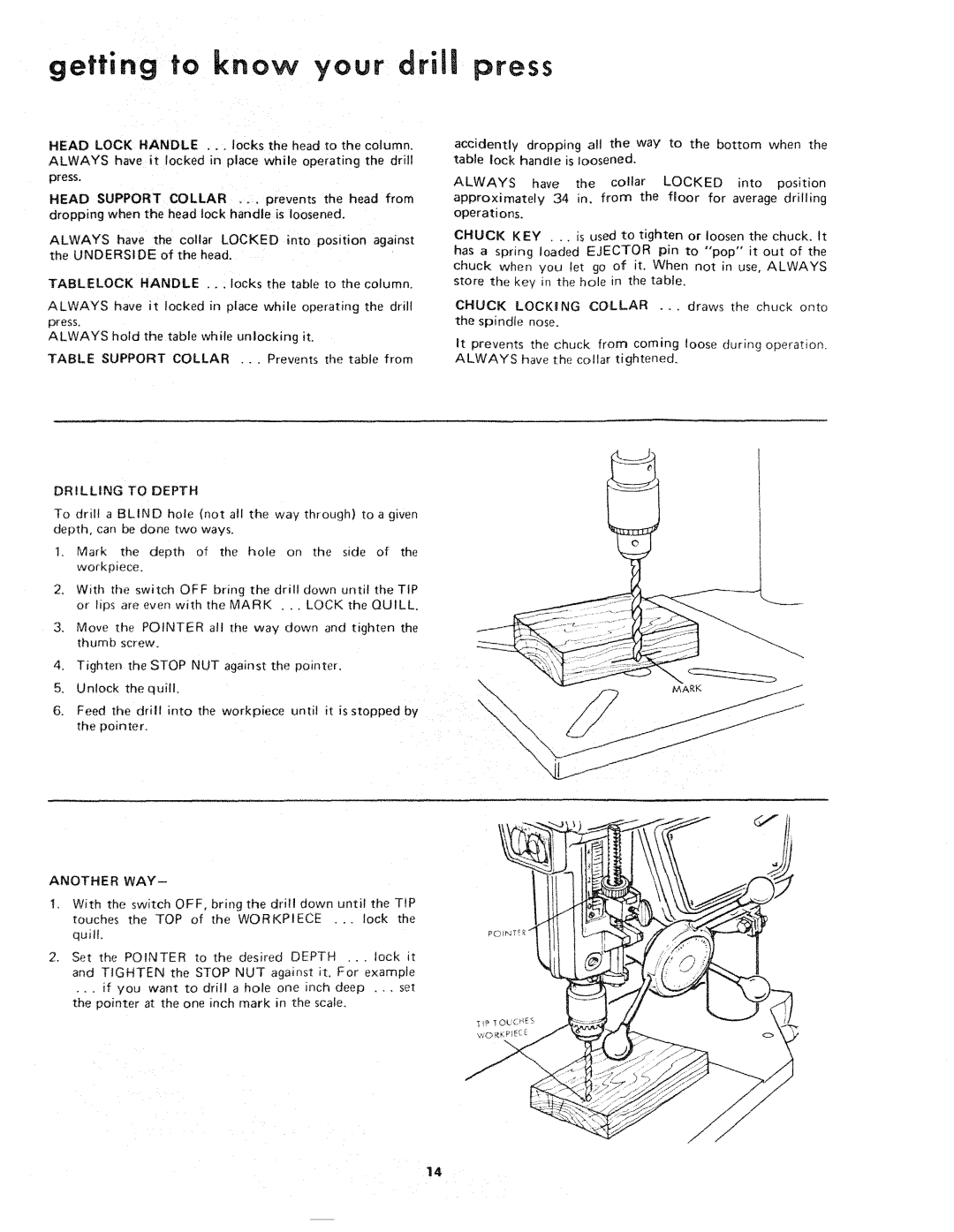 Sears 113.21371 manual Getting to know your drill press, Head Lock Handle ... locks the head to the column, Another WAY 