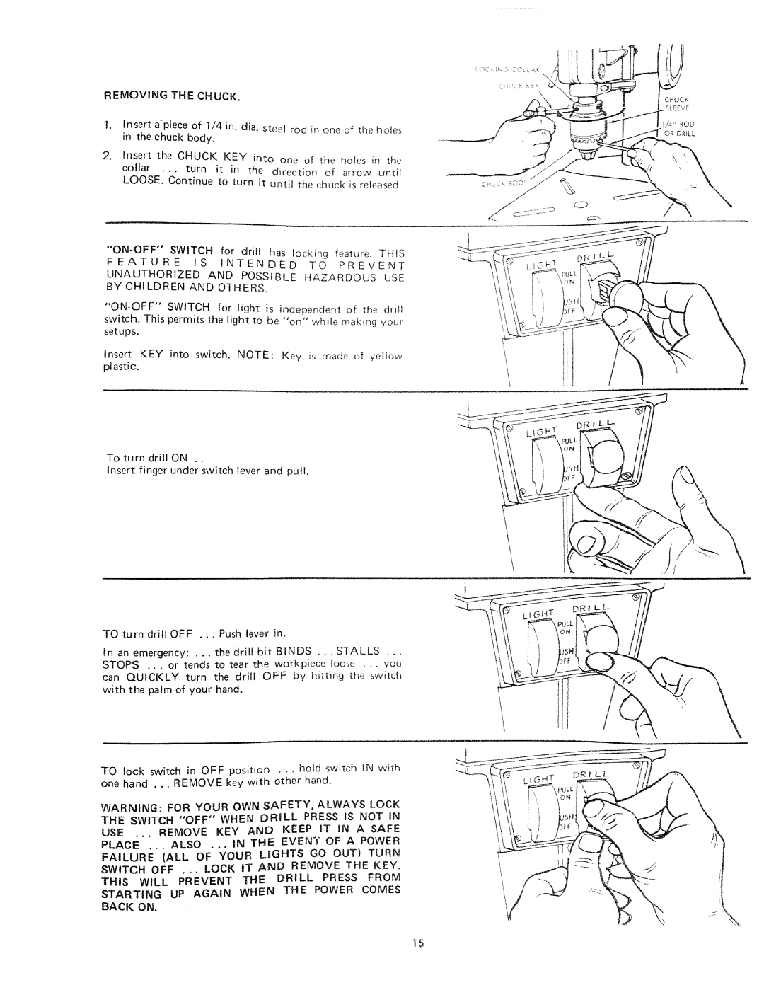 Sears 113.21371 manual Removingthe Chuck, Back on 