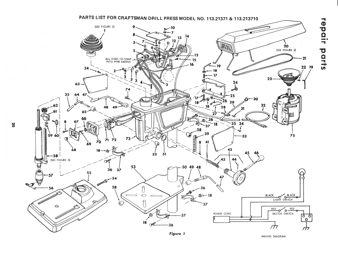 Sears 113.21371 manual Parts List for Craftsman Drill Press Model no .21371 