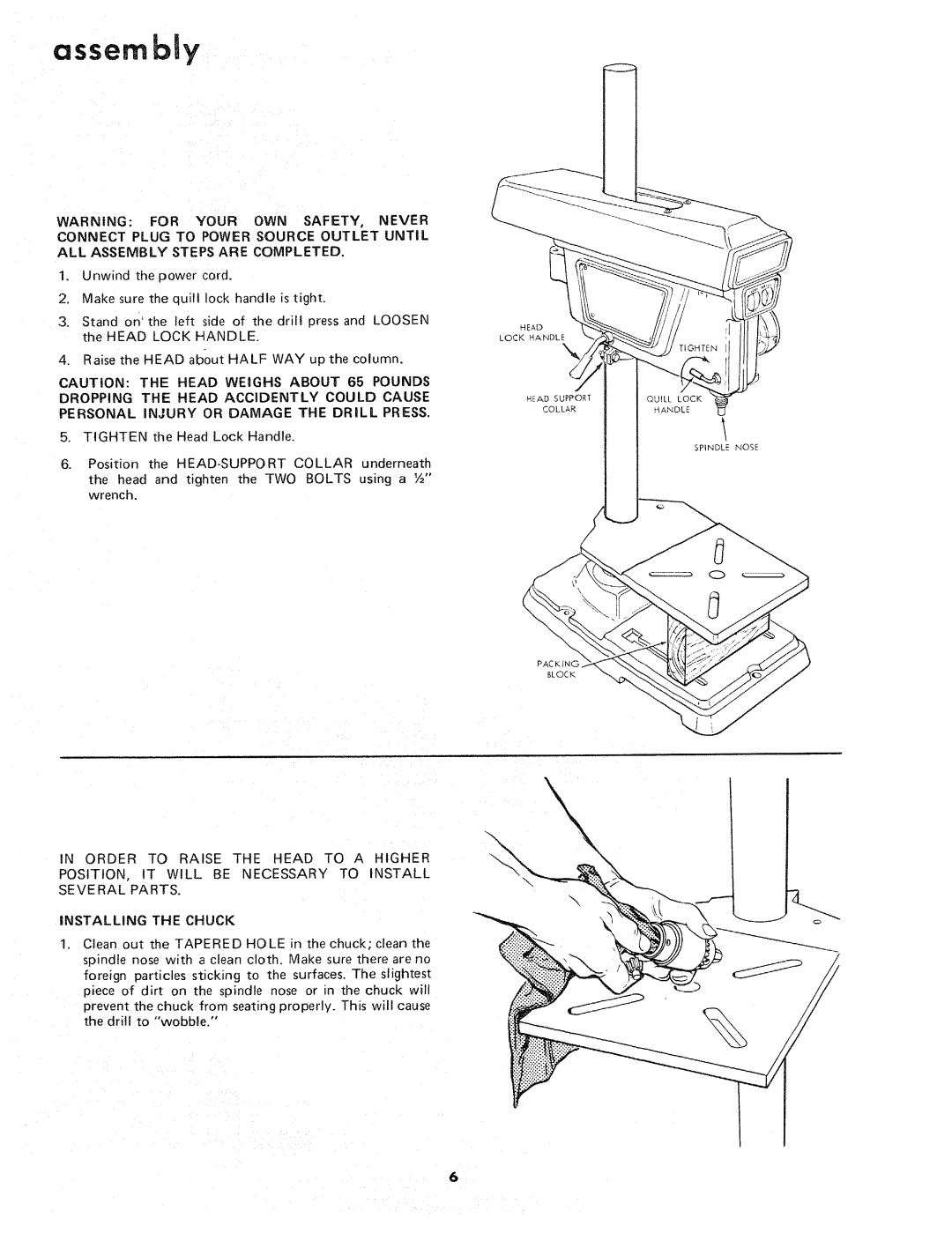 Sears 113.21371 manual Assembly 