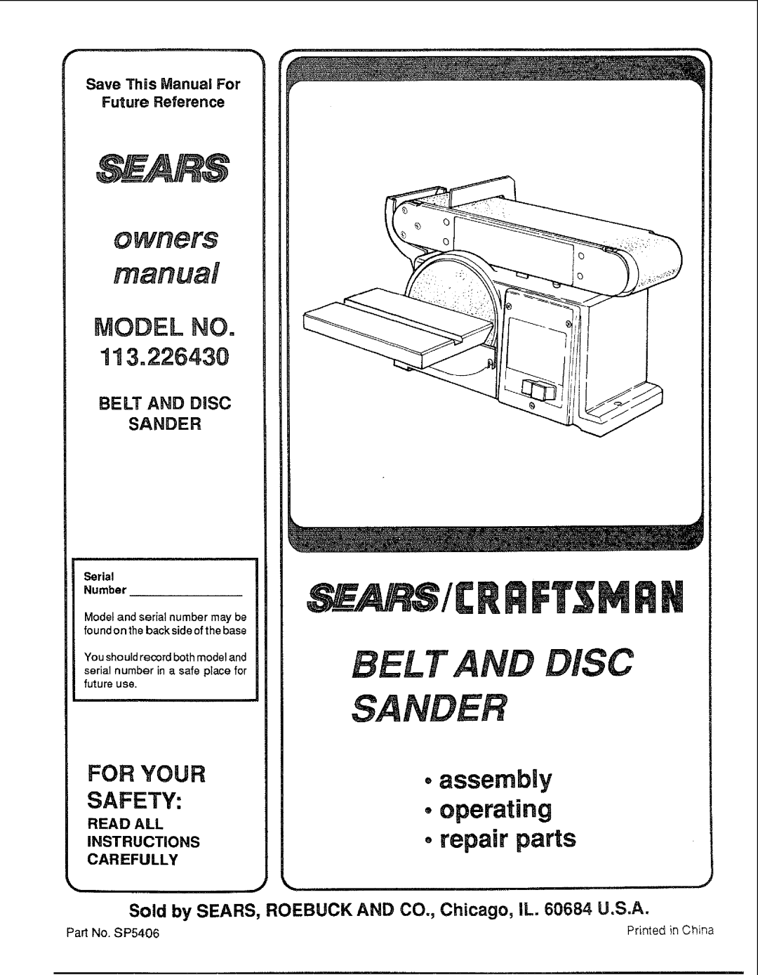 Sears 113.22643 manual Rs/Crrftsmrn, Read ALL Instructions Carefully 