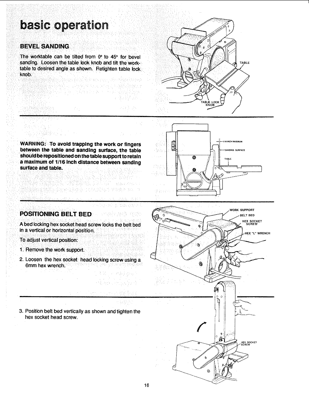 Sears 113.22643 manual Bevel Sanding, Positioning Belt BED 