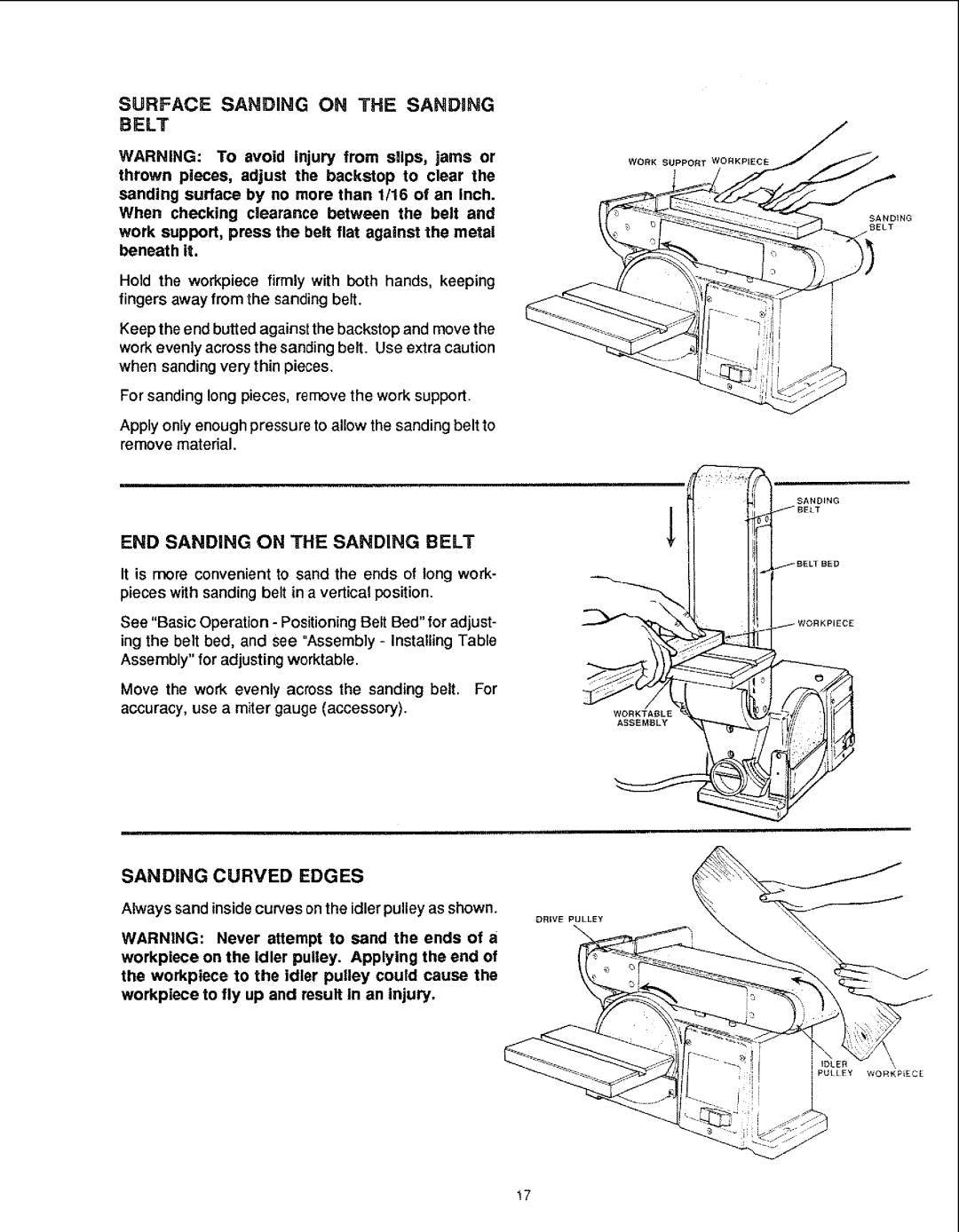 Sears 113.22643 manual Surface Sanding on the Sanding Belt, END Sanding on the Sanding Belt 