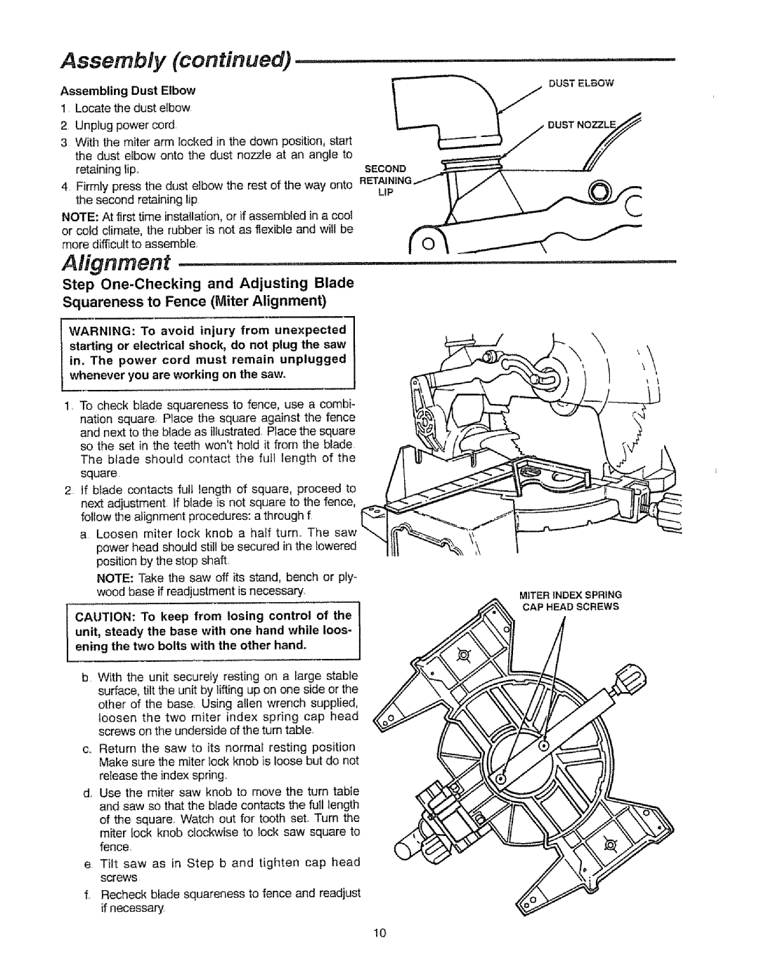 Sears 113=235240, 113.23522 manual Assembly, Alignment 