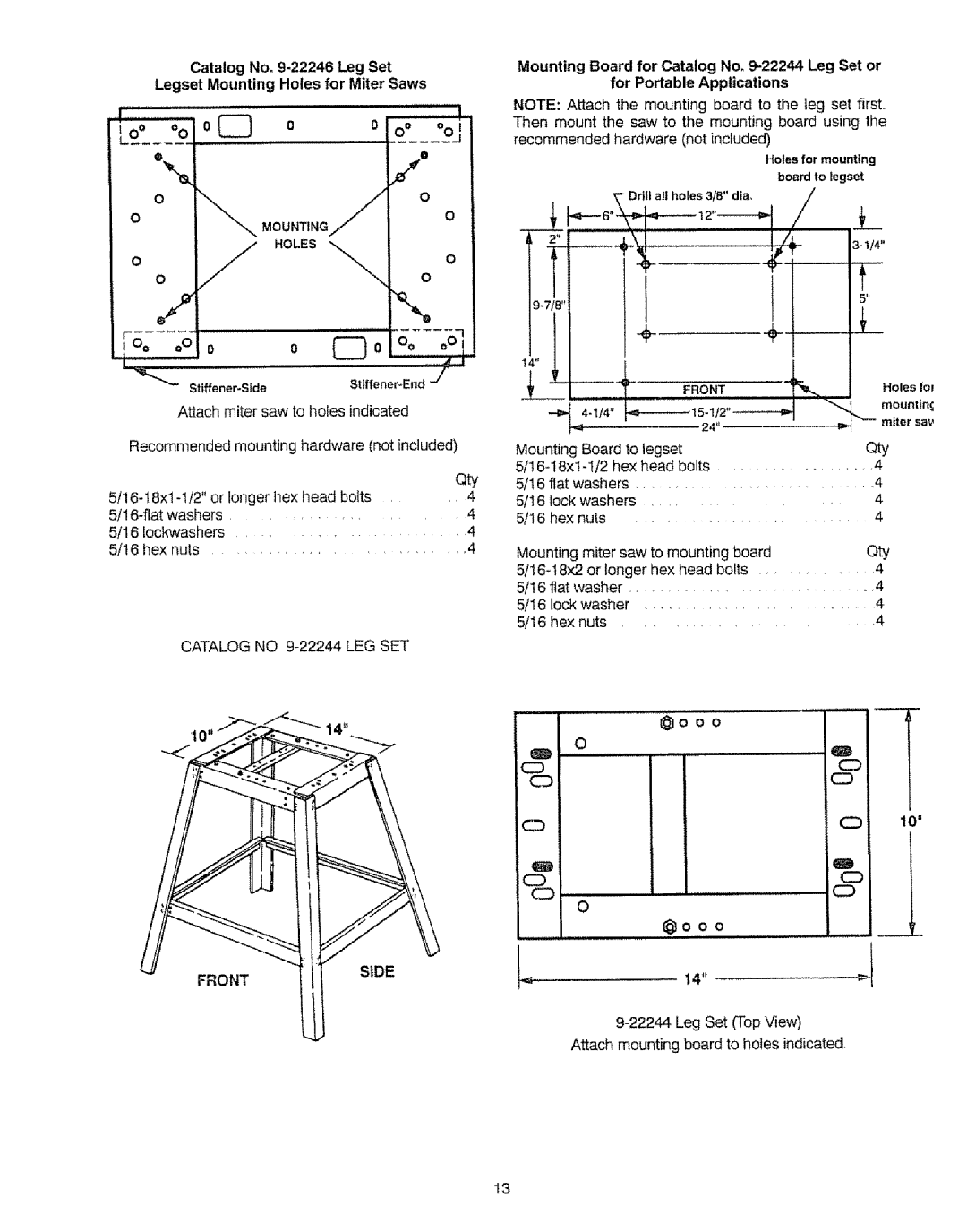 Sears 113.23522, 113=235240 manual Catalog no 9-22244 LEG SET, Front, SiDE 