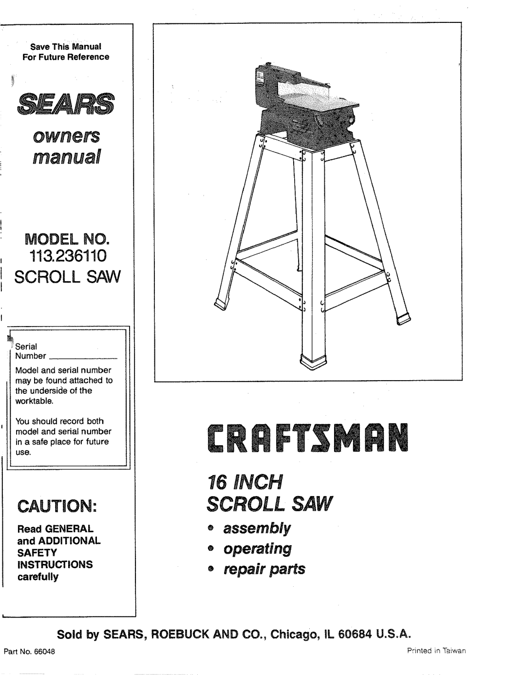 Sears 113.23611 manual Scroll 