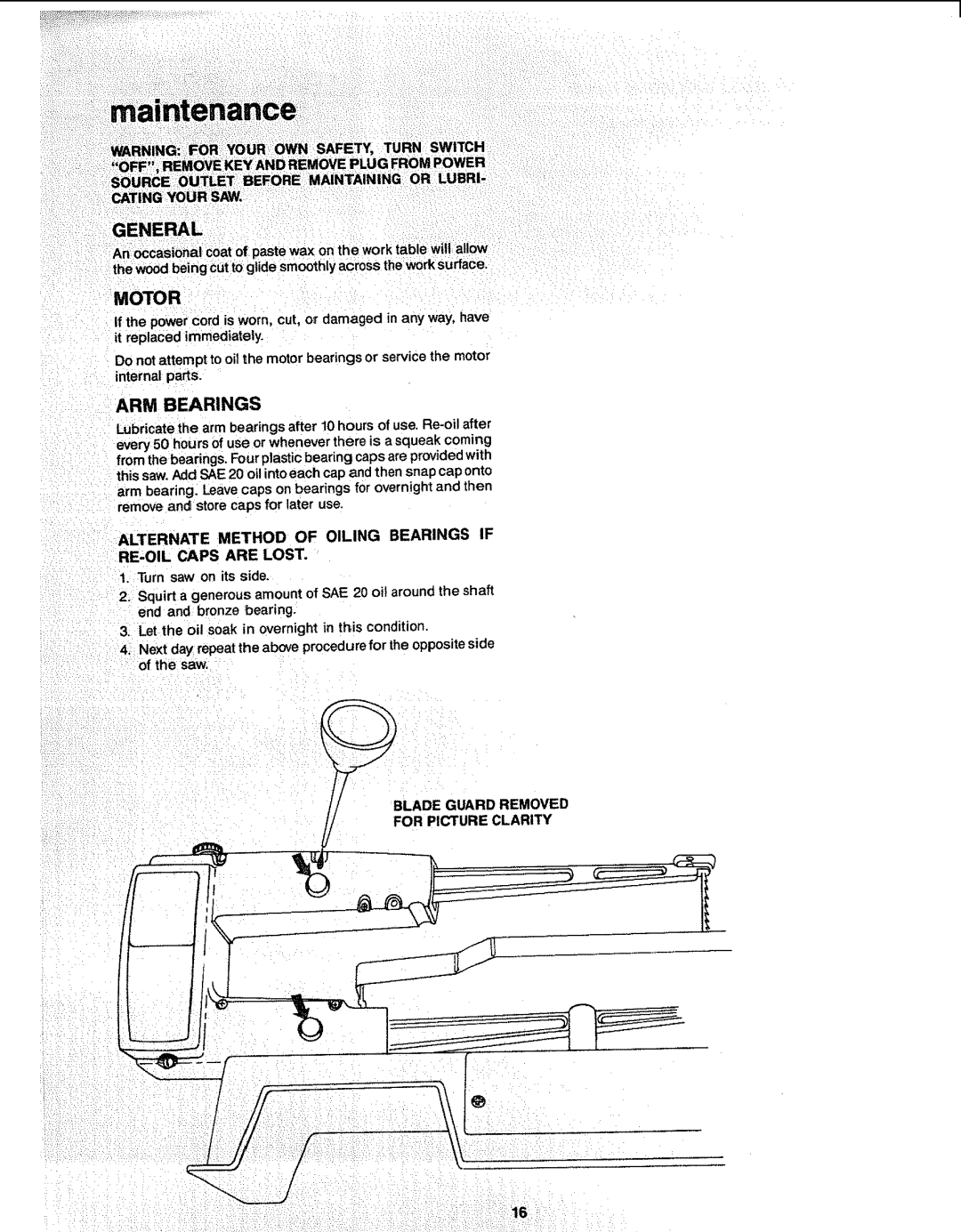 Sears 113.23611 Switch From Power Or Lubri, Internal parts, Alternate Method of Oiling Bearings if RE,OIL Caps are Lost 