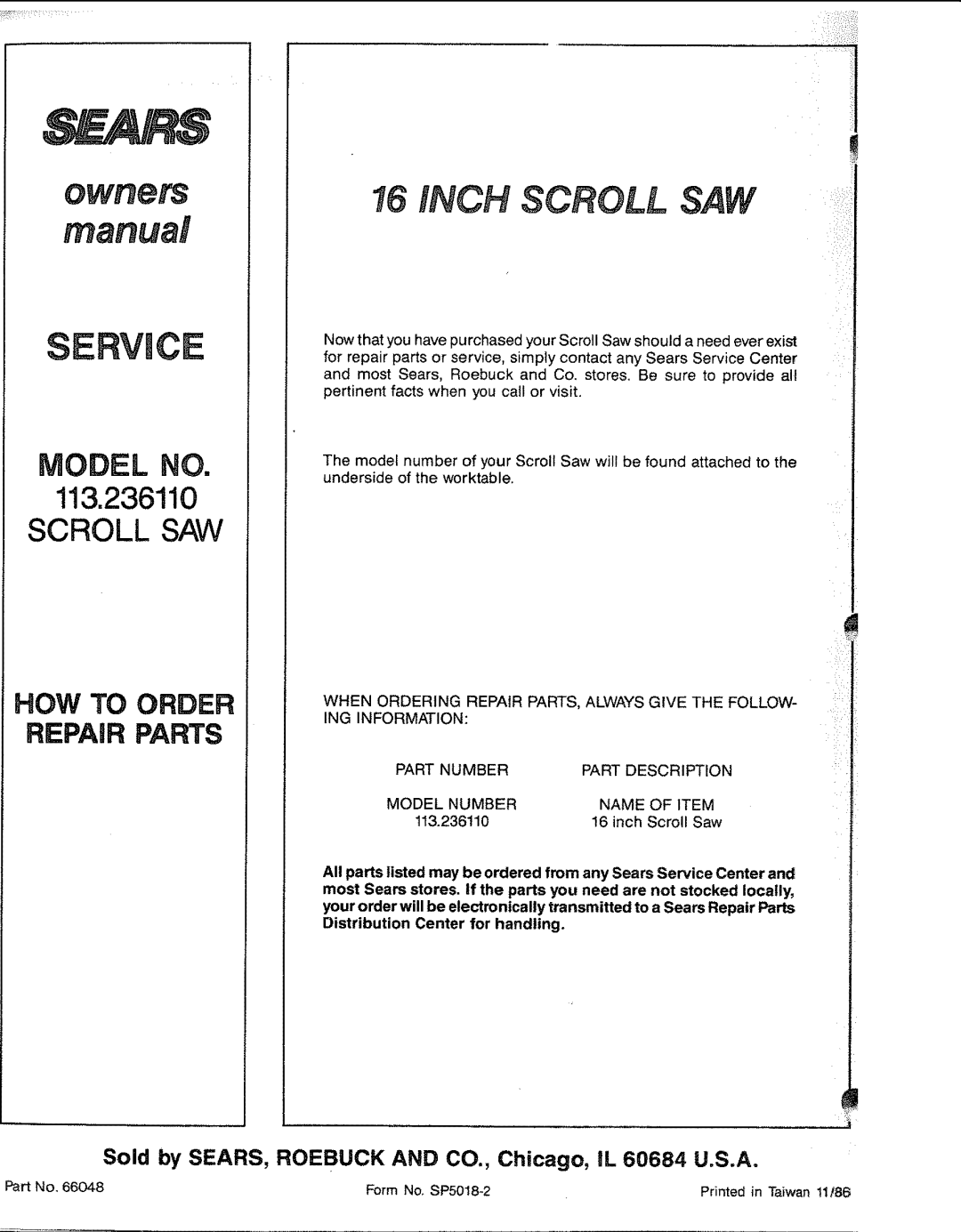 Sears 113.23611 manual RVlCE 