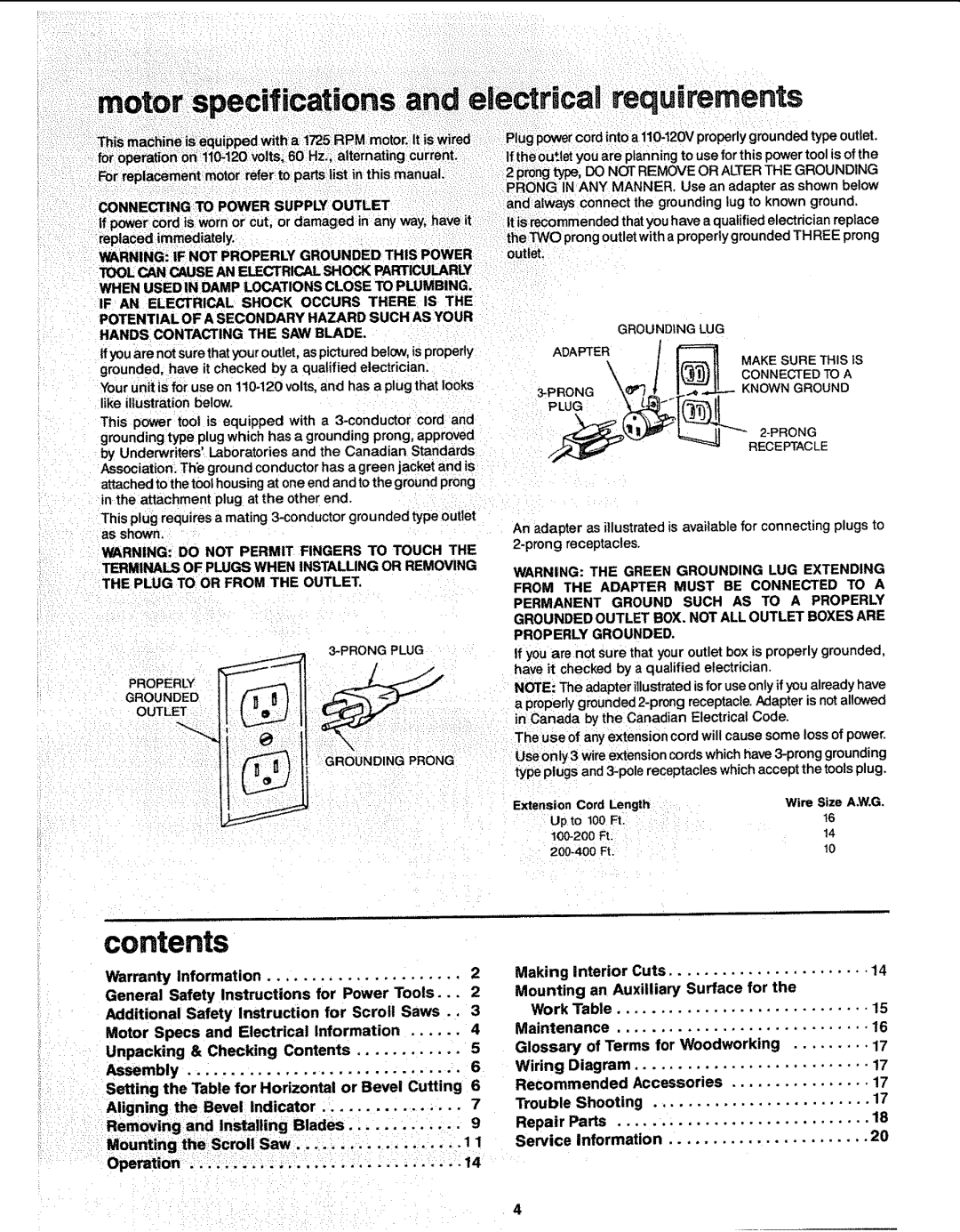 Sears 113.23611 manual Contents 