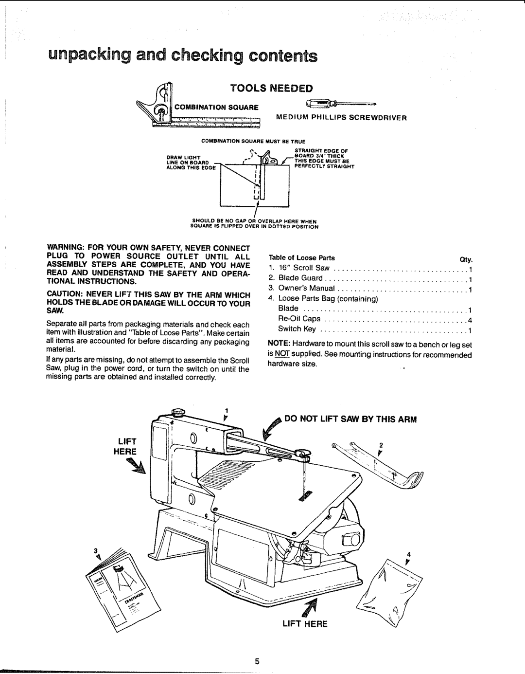 Sears 113.23611 manual Unpacking and checking contents 