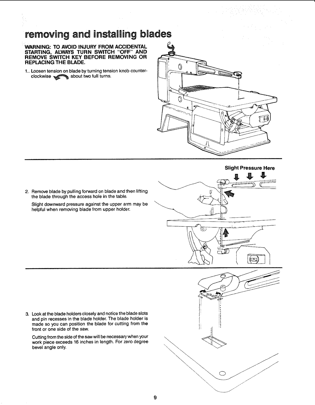 Sears 113.23611 manual Removing and installing bmades, Clockwise 