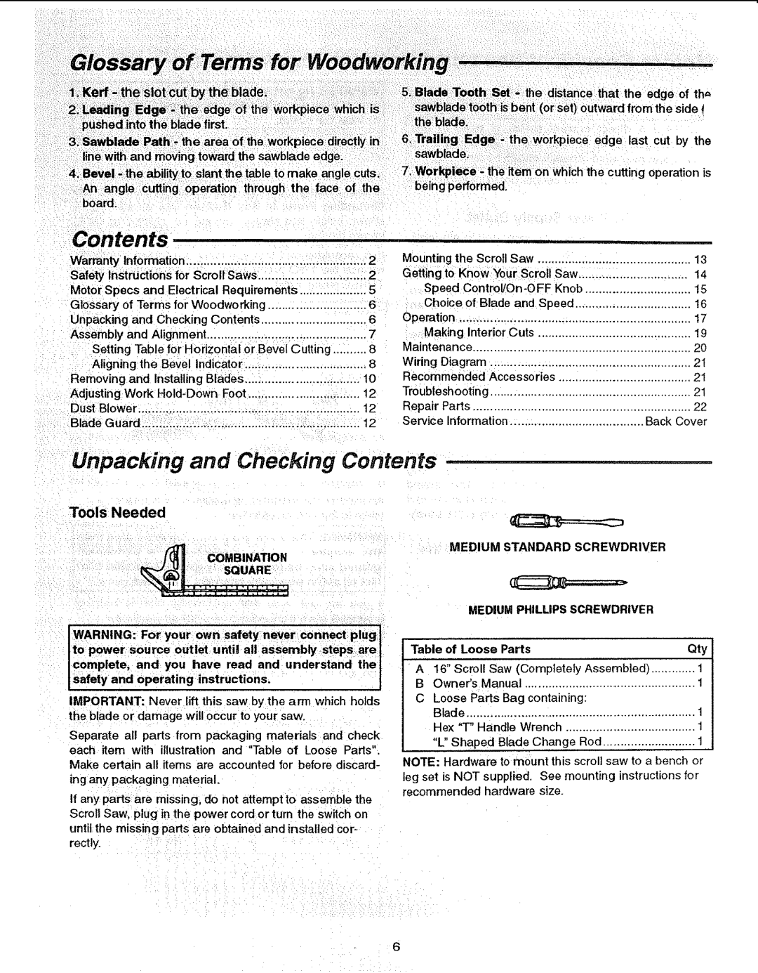 Sears 113.23615 manual Contents 