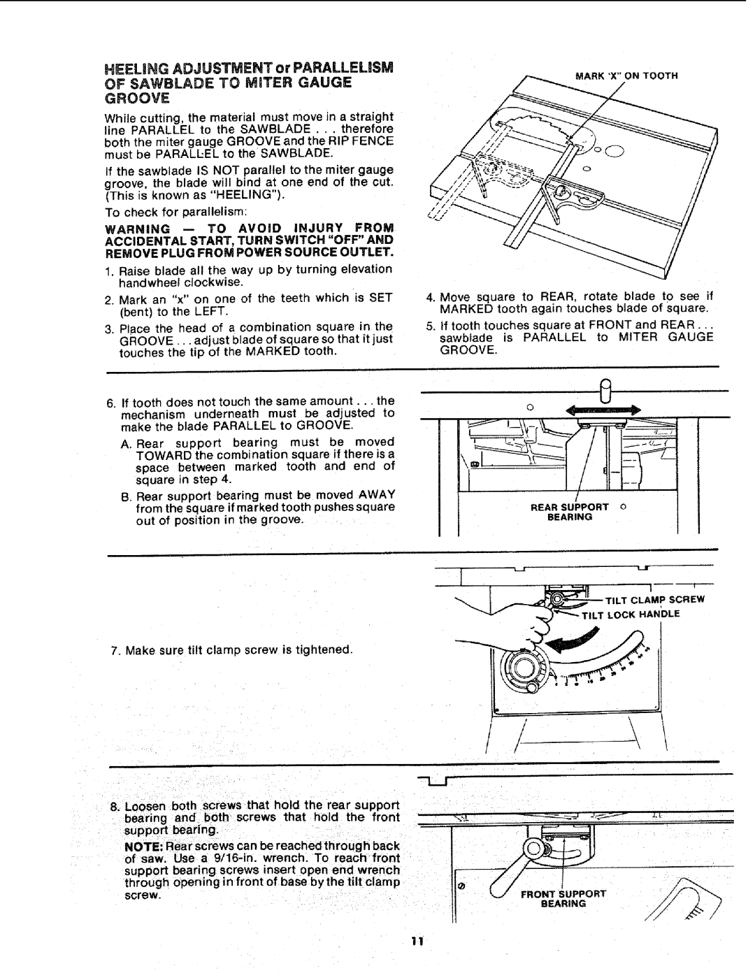 Sears 113.241591 owner manual Groove, Remove Plug from Power Source Outlet 