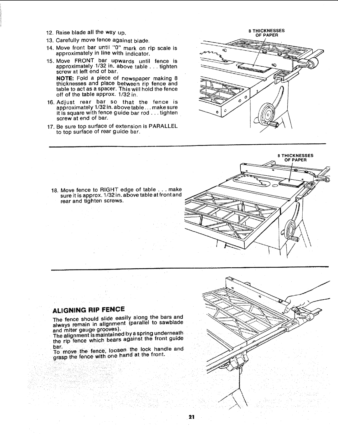 Sears 113.241591 owner manual Aligning RIP Fence 