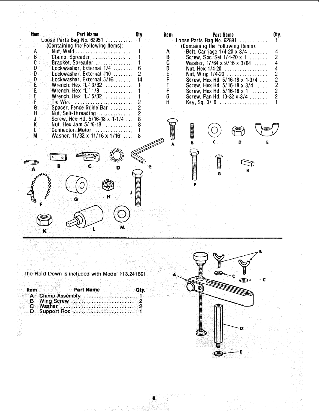 Sears 113.241591 owner manual Part Name Qty, External, Wing Screw Washer Support Rod 