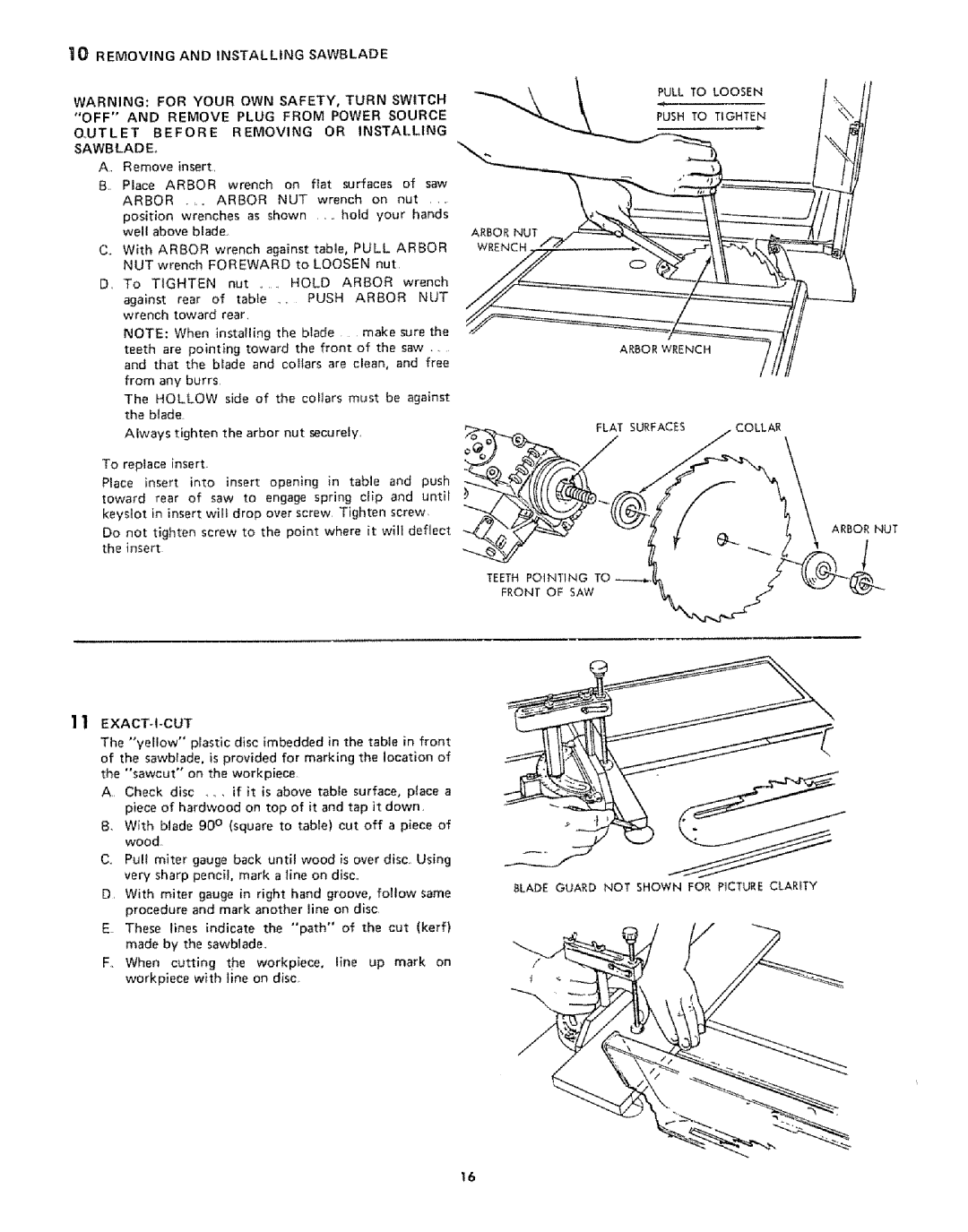 Sears 113242502 owner manual Removing, Arbor, Against 