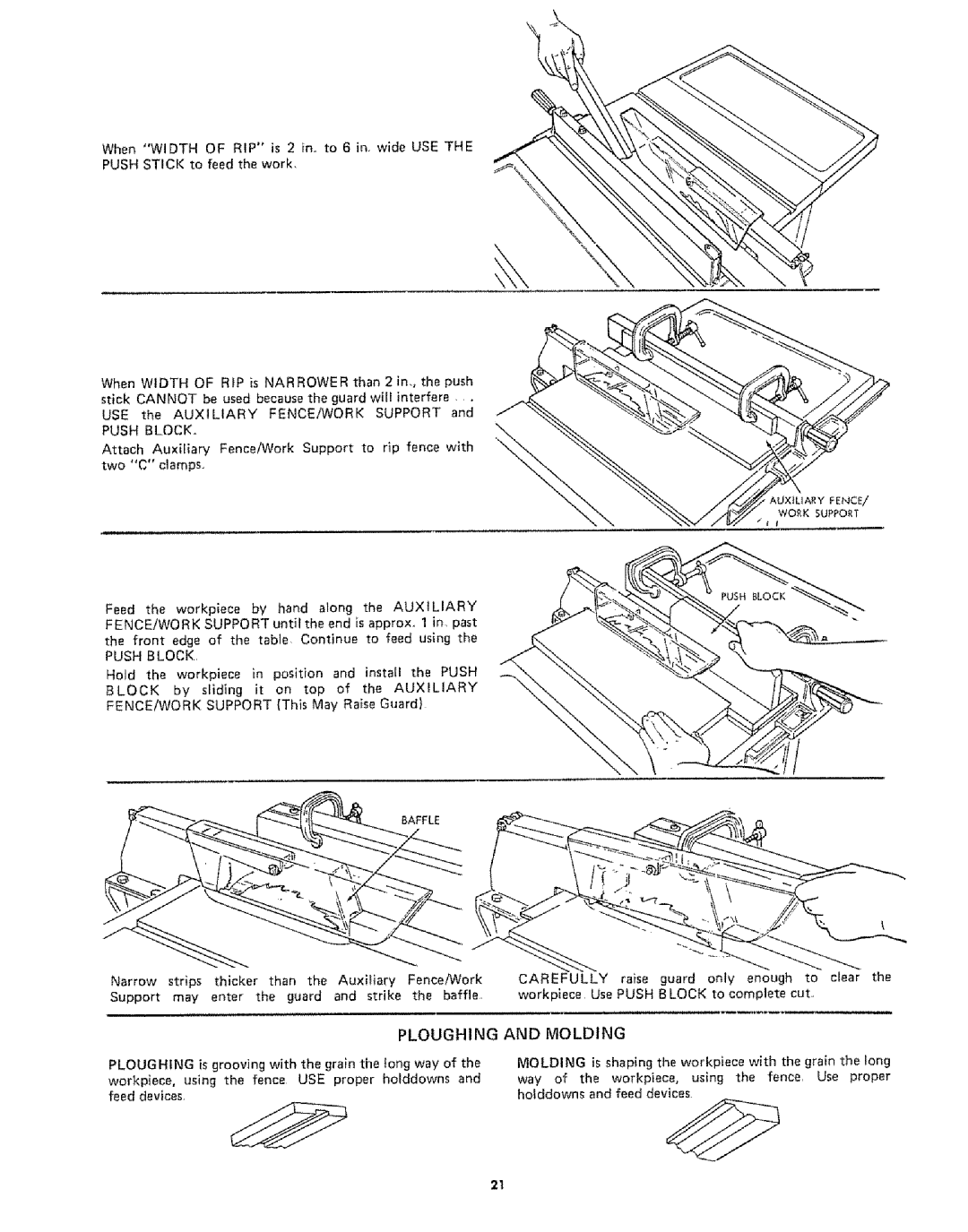 Sears 113242502 owner manual Ploughing Molding, Carefully, Push Block 