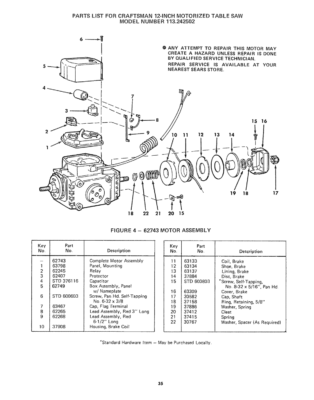 Sears 113242502 owner manual 12 13, Std 