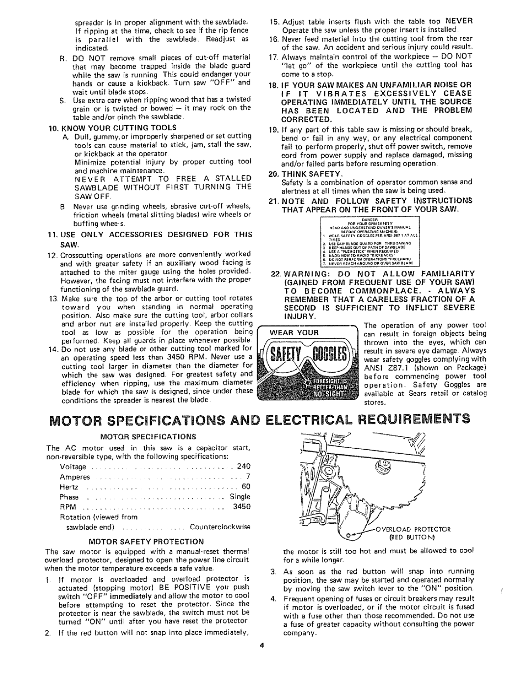 Sears 113242502 owner manual Indicated, Stores, Motor Specifications, Type, Following 