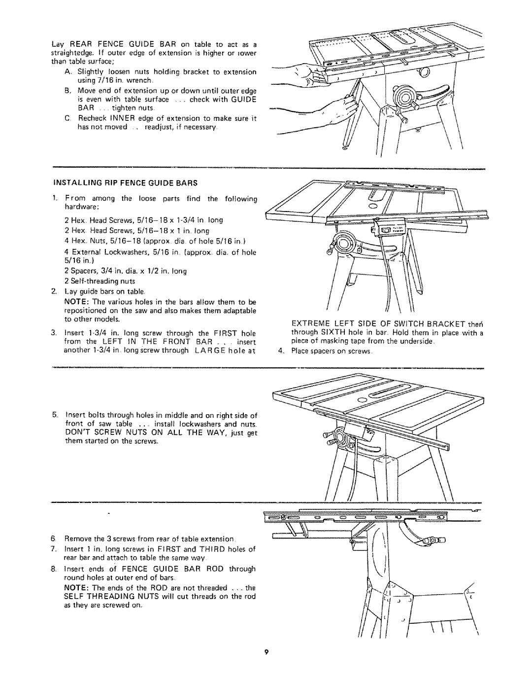 Sears 113242502 owner manual Installing RIP Fence Guide Bars, Among 