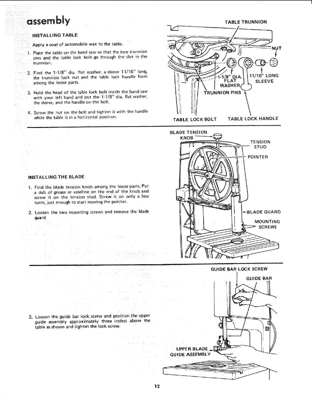 Sears 113.2433 manual Table Trunnion, Upper Blade, Guide BAR Lock Screw 